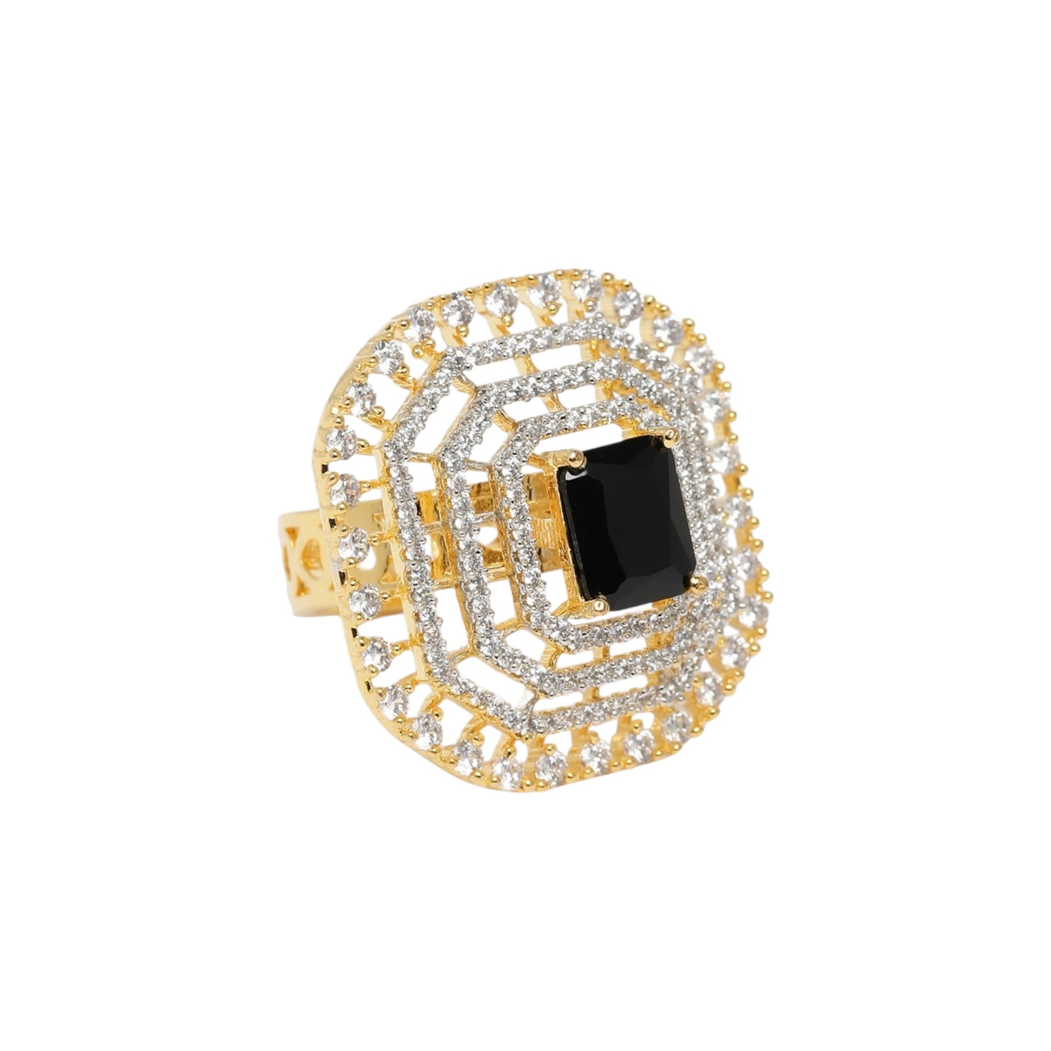 Lavish Giftz Radiant Classic Cubic Zirconia Ring with Two-Tone Plating - Black
