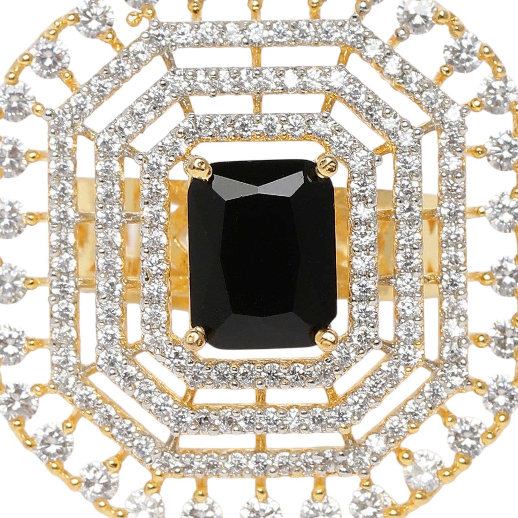 Lavish Giftz Radiant Classic Cubic Zirconia Ring with Two-Tone Plating - Black