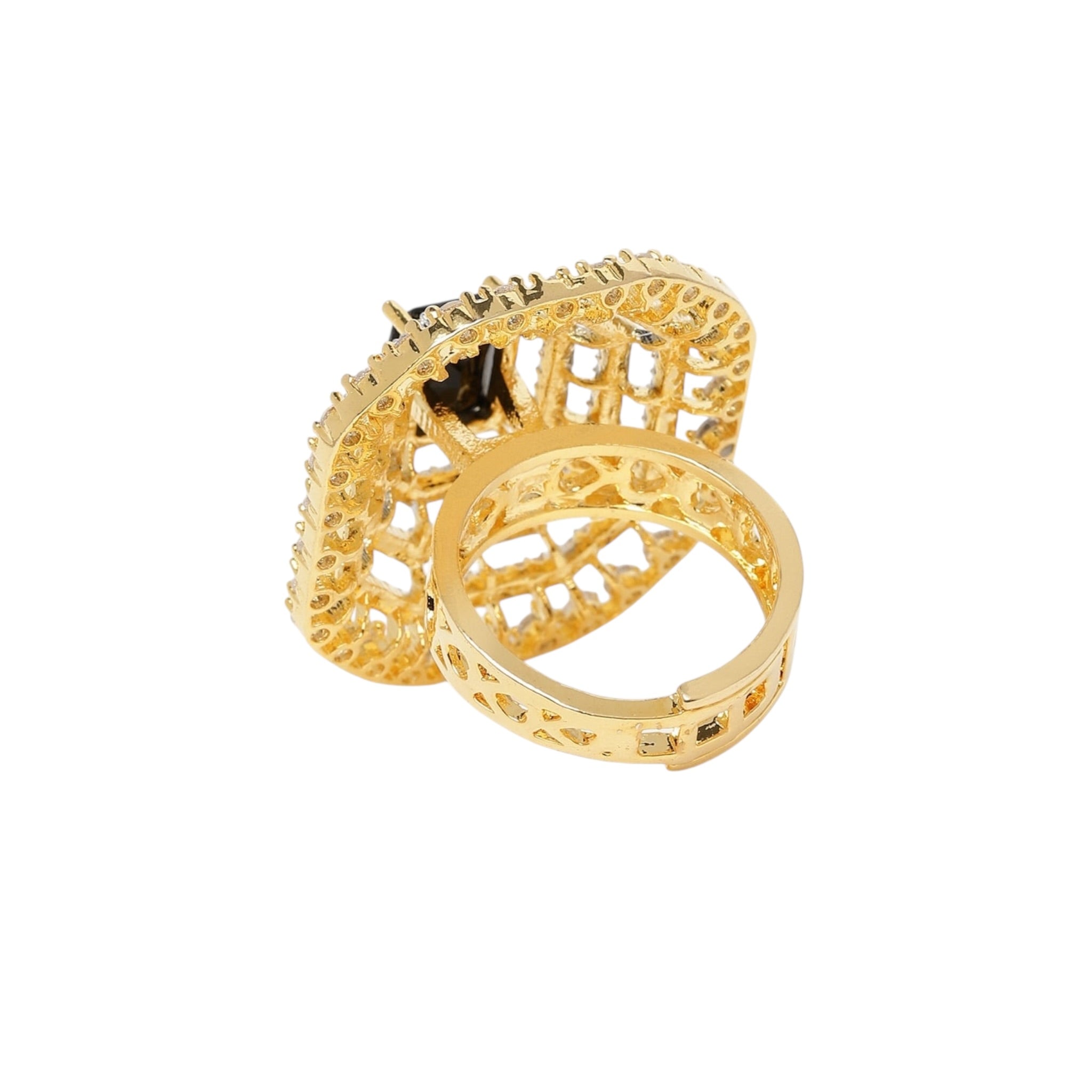 Lavish Giftz Radiant Classic Cubic Zirconia Ring with Two-Tone Plating - Black