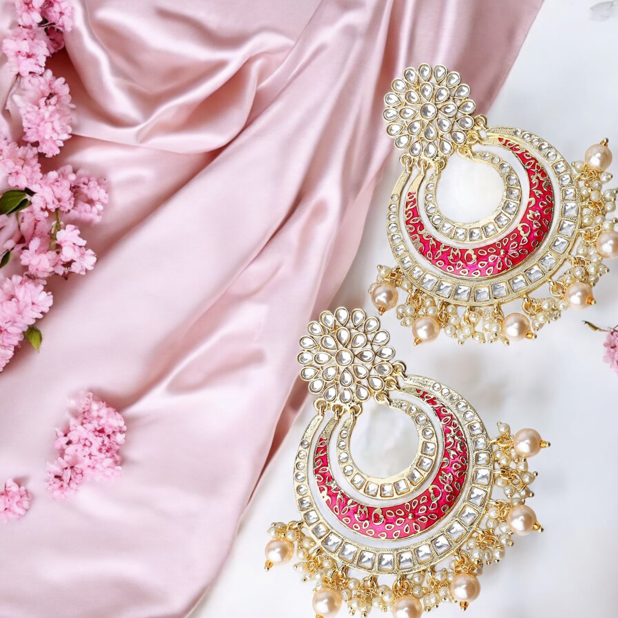 Lavish Giftz Gold Plated Pink Enamelled Meenakari Chandbalis Earrings