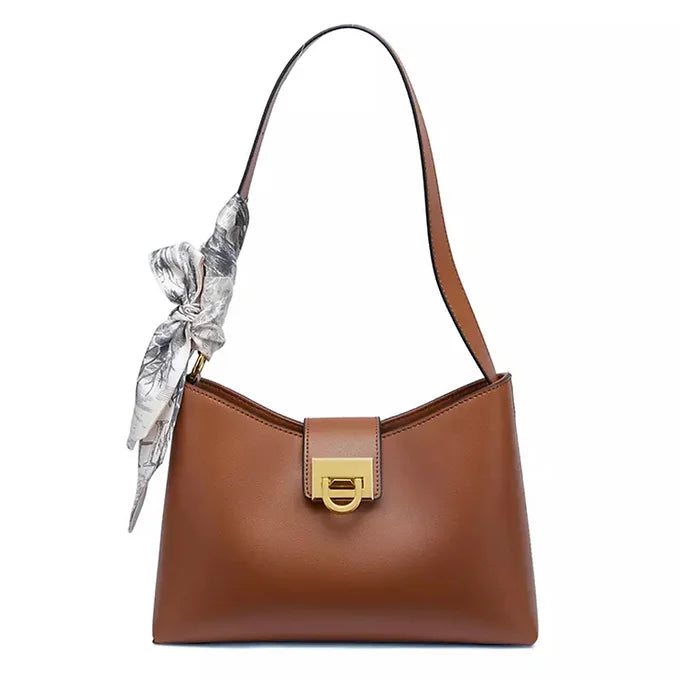 Lavish Giftz Pure Leather Scarf Adorned Brown Shoulder Bag