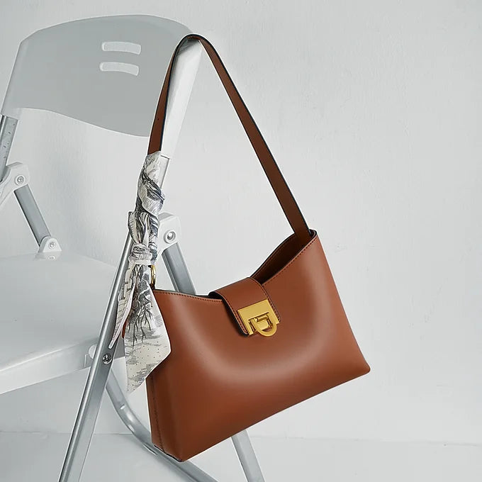 Lavish Giftz Pure Leather Scarf Adorned Brown Shoulder Bag