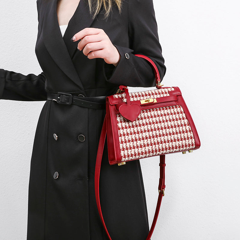 Fabric Textured Red Designer Handbag