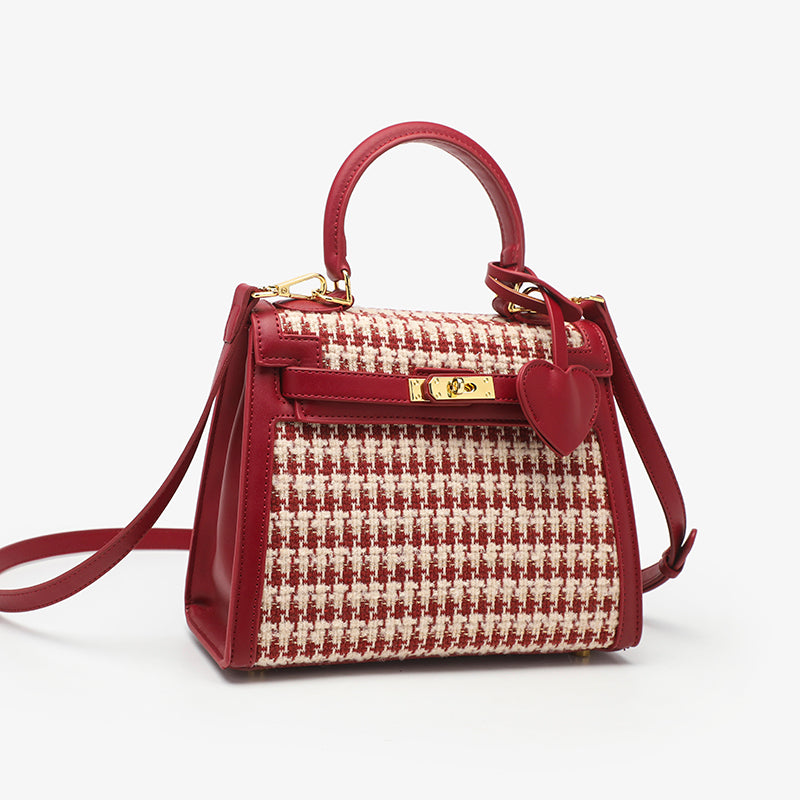 Fabric Textured Red Designer Handbag