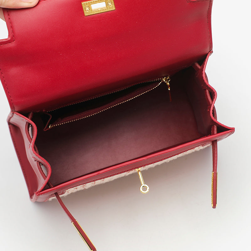 Fabric Textured Red Designer Handbag