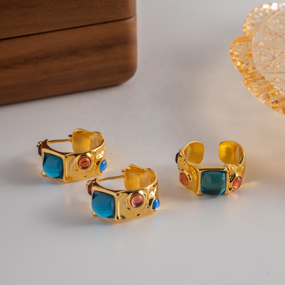 Lavish Giftz Roxana French Luxury Adjustable Turquoise Blue Red Contrast Ring