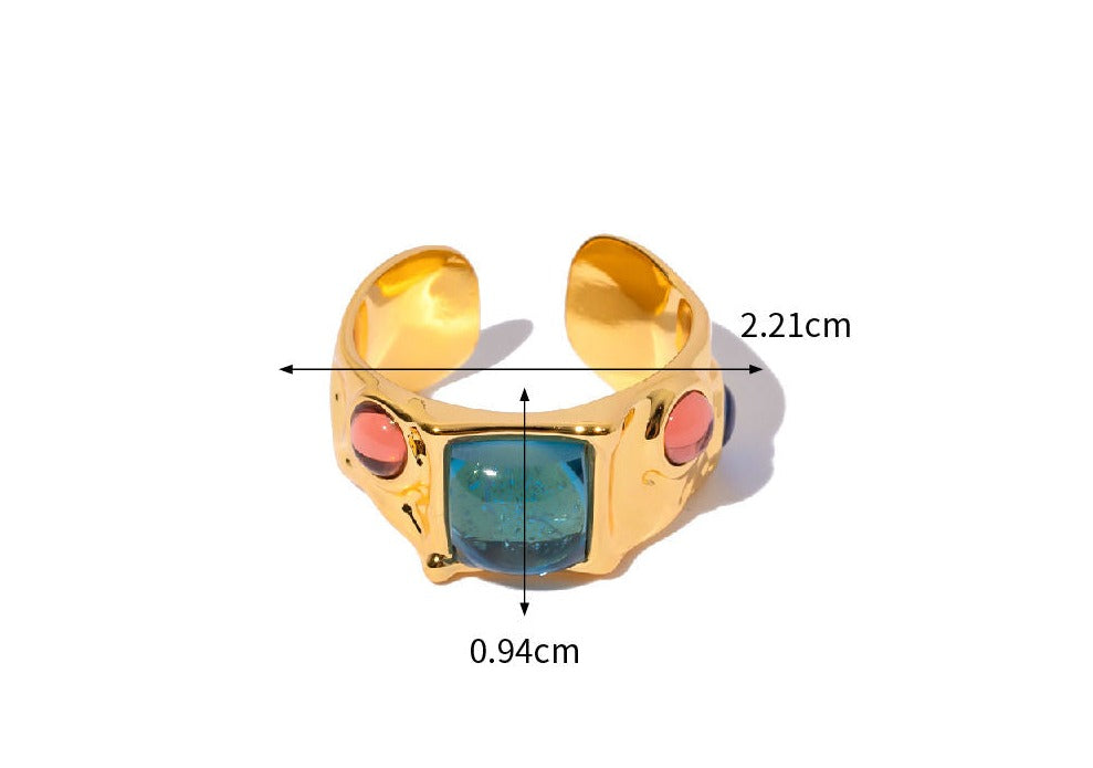 Lavish Giftz Roxana French Luxury Adjustable Turquoise Blue Red Contrast Ring