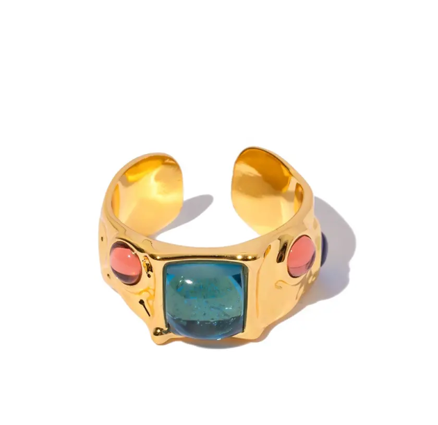 Lavish Giftz Roxana French Luxury Adjustable Turquoise Blue Red Contrast Ring