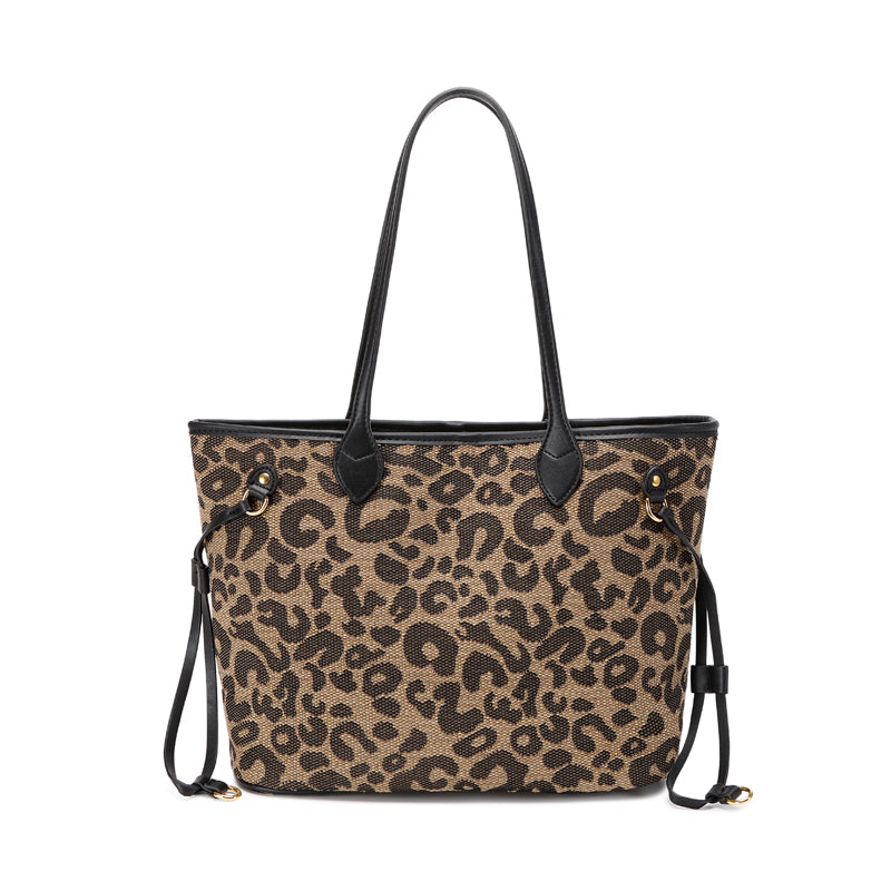 Leopard Print Oversized Canvas Black Tote Bag