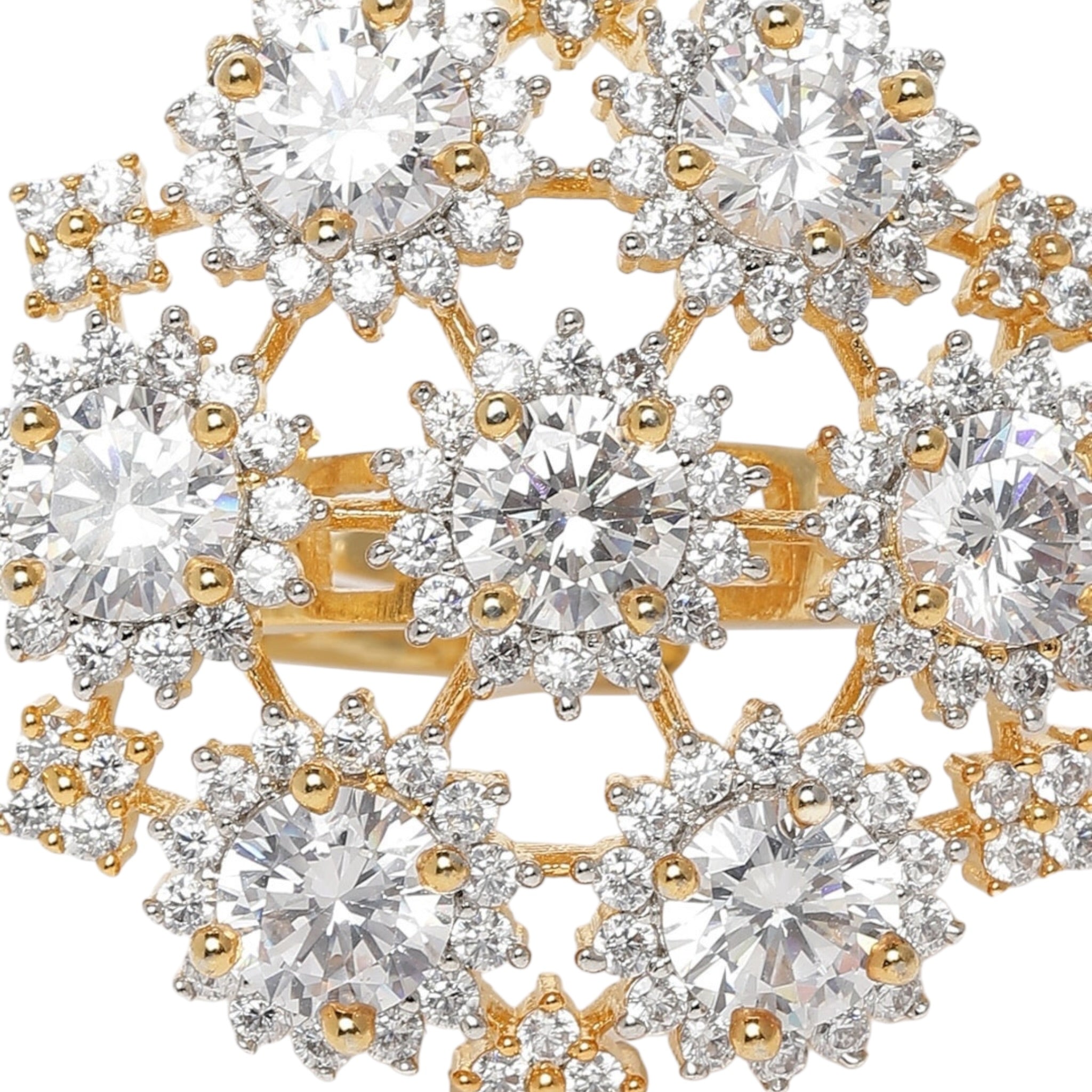 Lavish Giftz Gold Plated Selena Adjustable Cubic Zirconia Classic Statement Ring