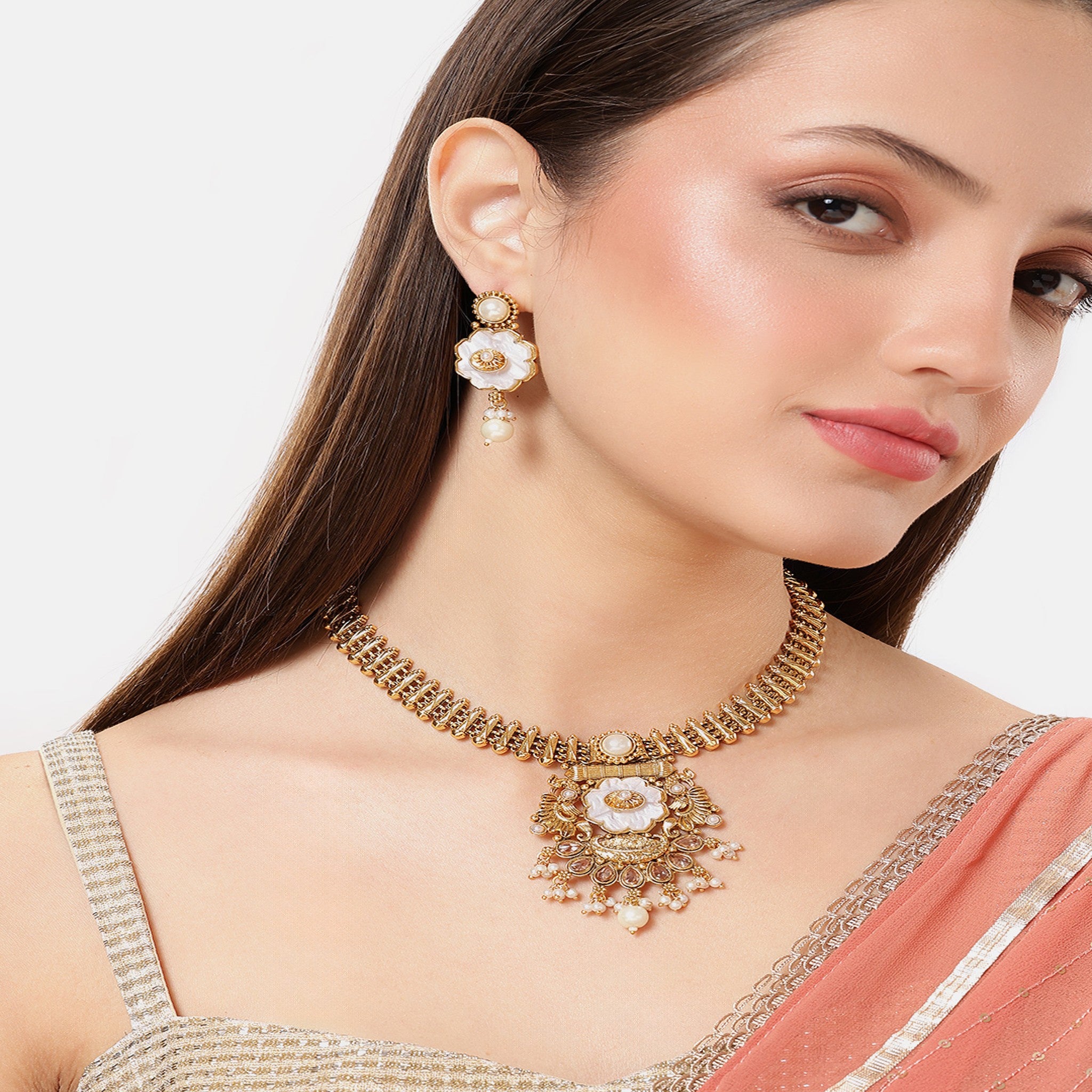 Gold Plated Mother Of Pearl Necklace Set