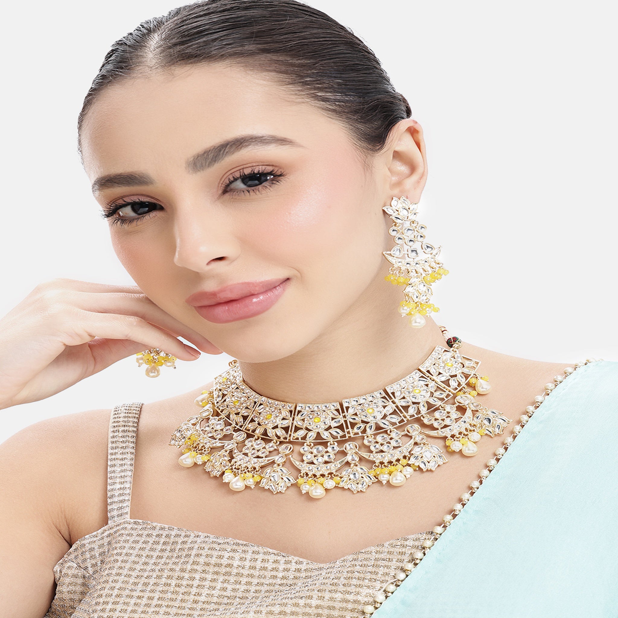 Yellow Indo Western Choker Necklace Set