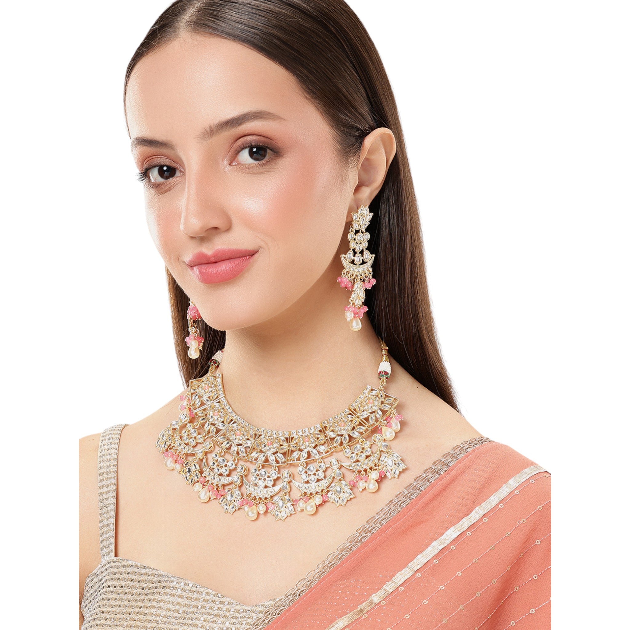 Pink Indo Western Choker Necklace Set