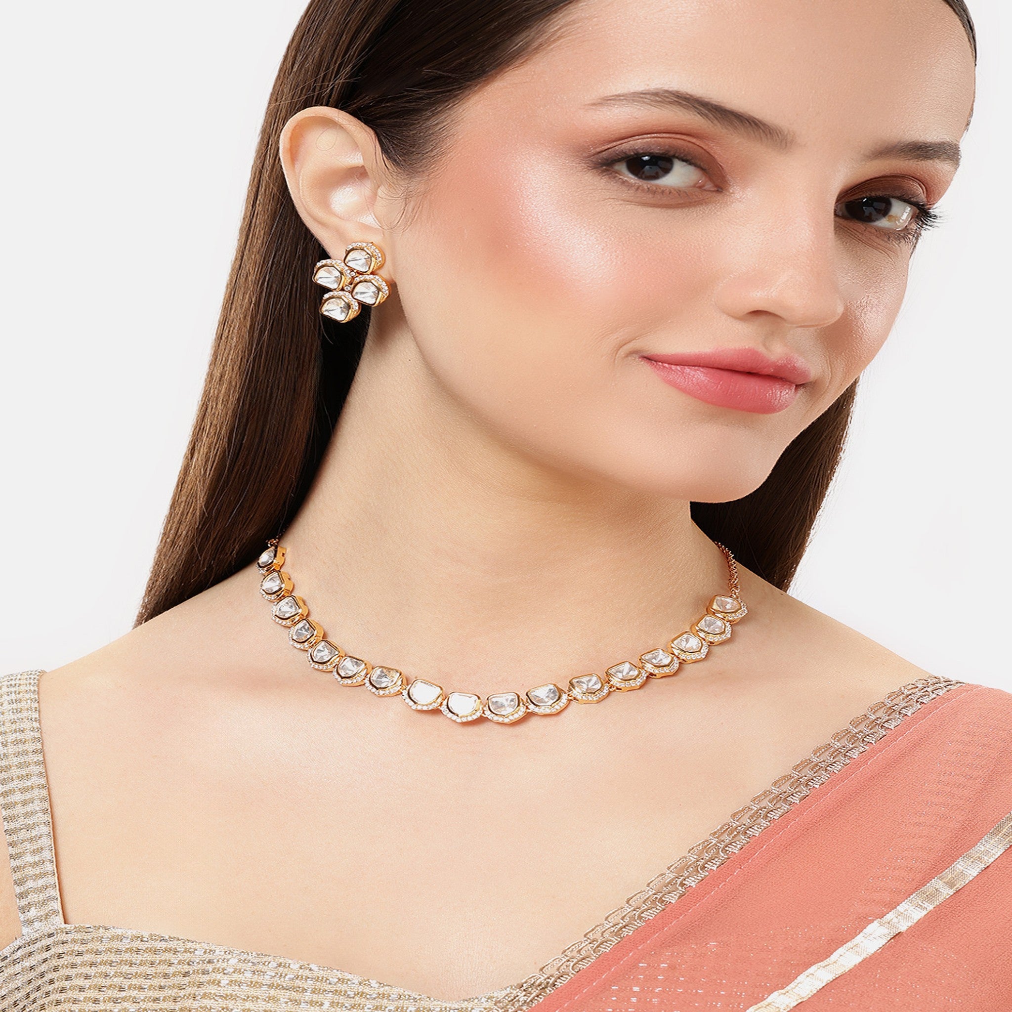 Gold Plated Kundan Classic Necklace Set