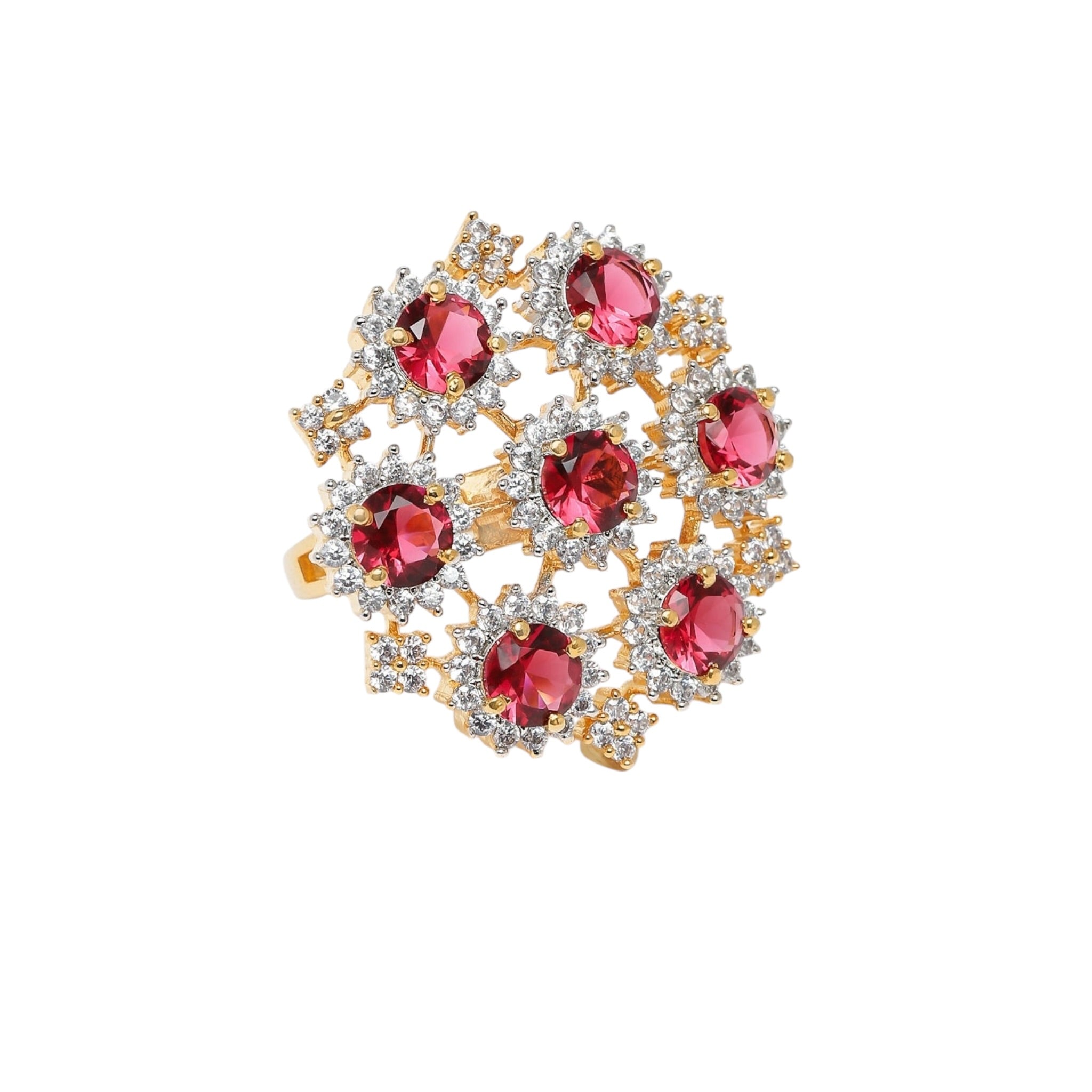 Lavish Giftz Gold Plated Adjustable Ruby Cubic Zirconia Classic Statement Ring