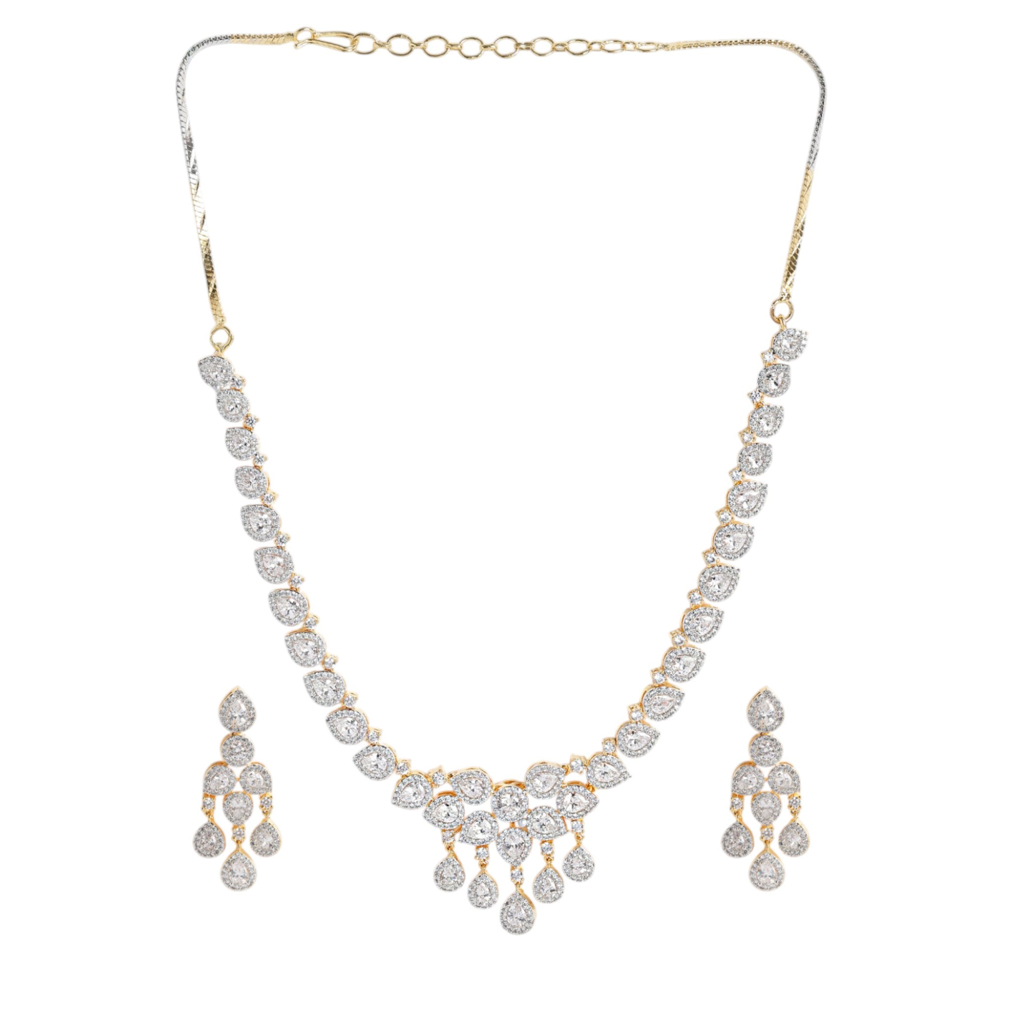 Gold Plated White AD-Studded Jewellery Set
