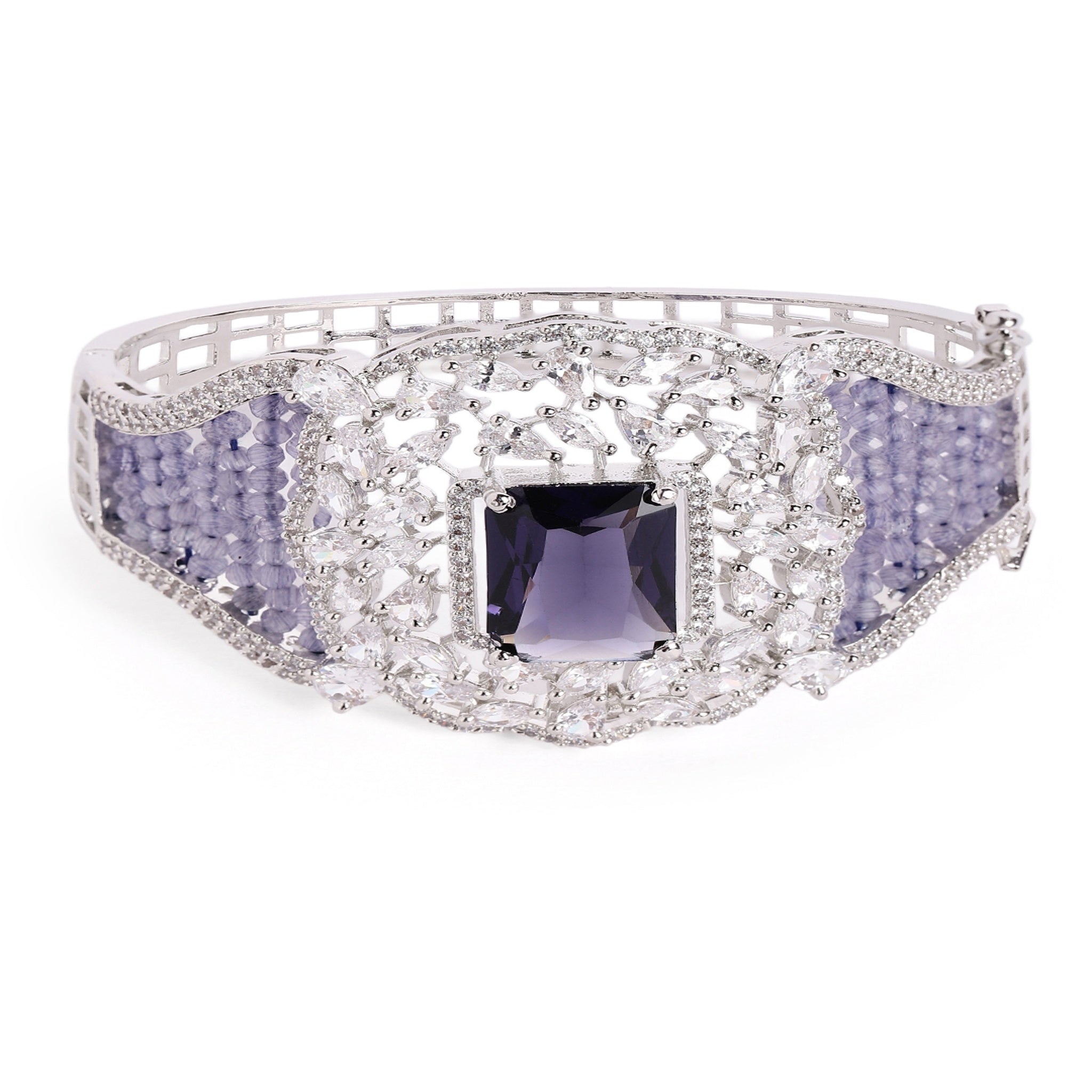 Women Cubic Zirconia Rhodium-Plated Kada Bracelet-Purple