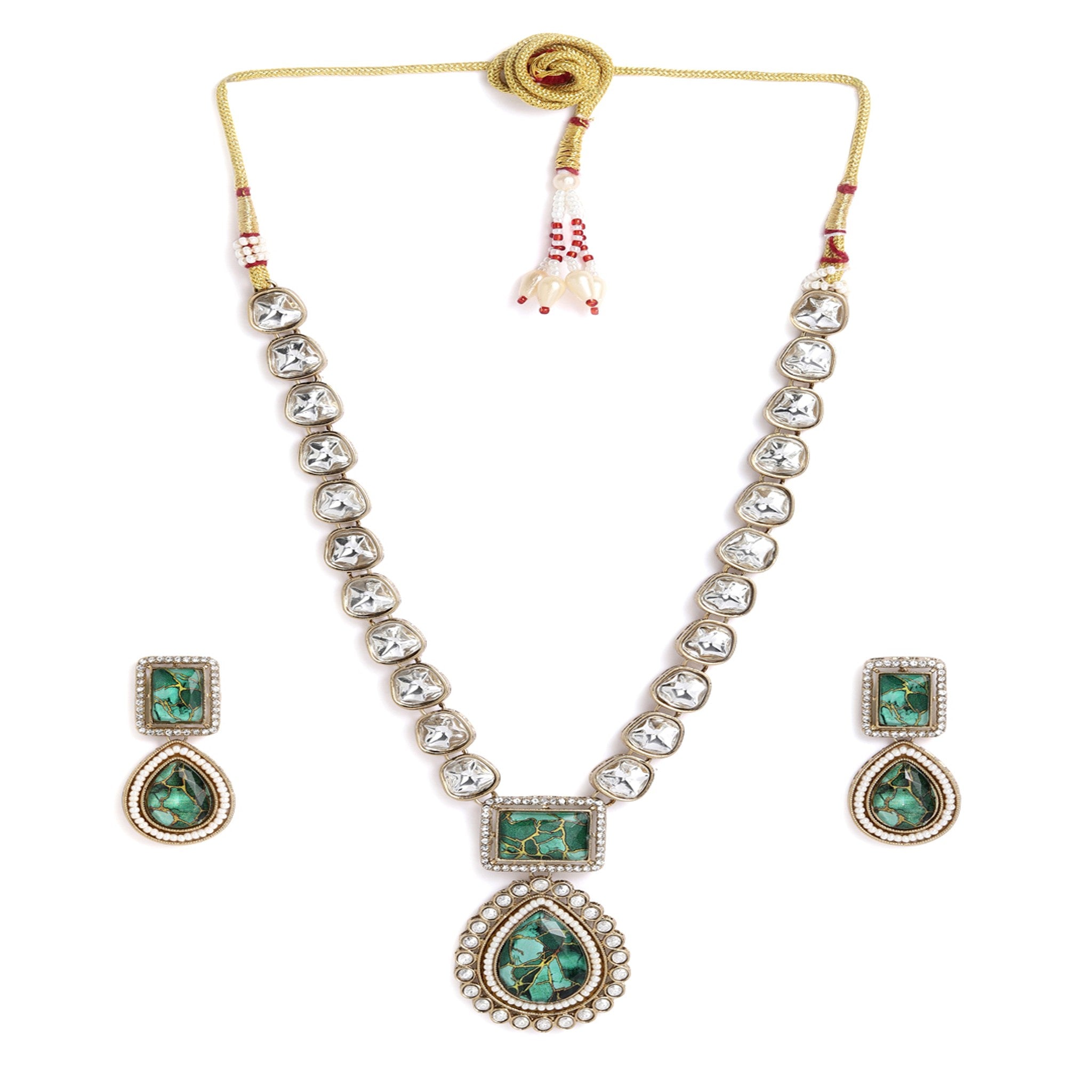 Green Necklace Set With Antique Finish