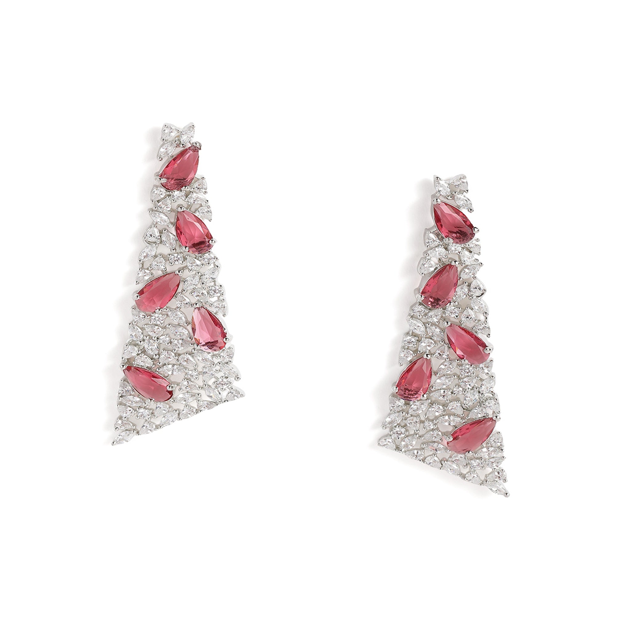 Silver-Toned American Diamonds Rani Pink Drop Earrings