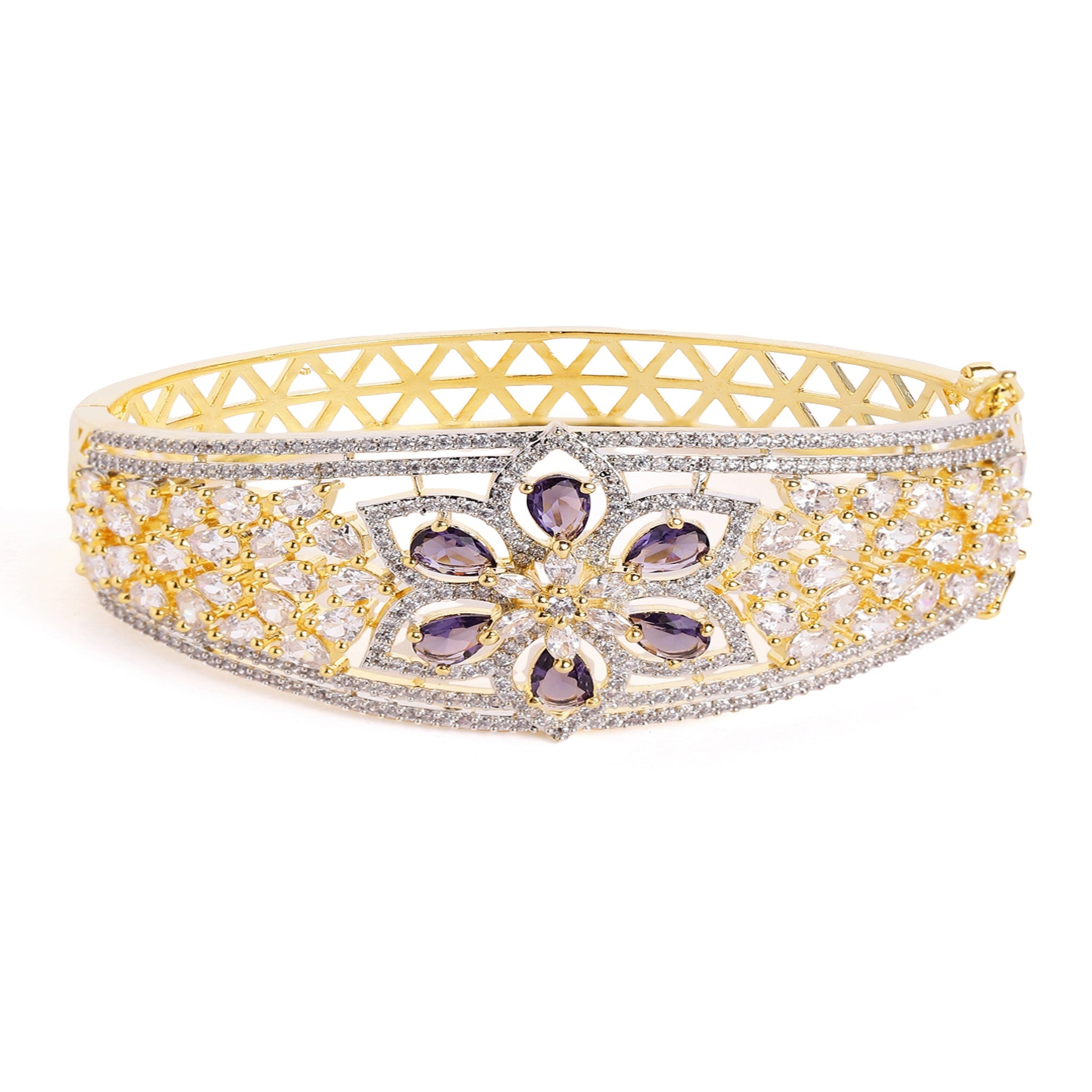 Women Cubic Zirconia Gold-Plated Kada Bracelet-Purple