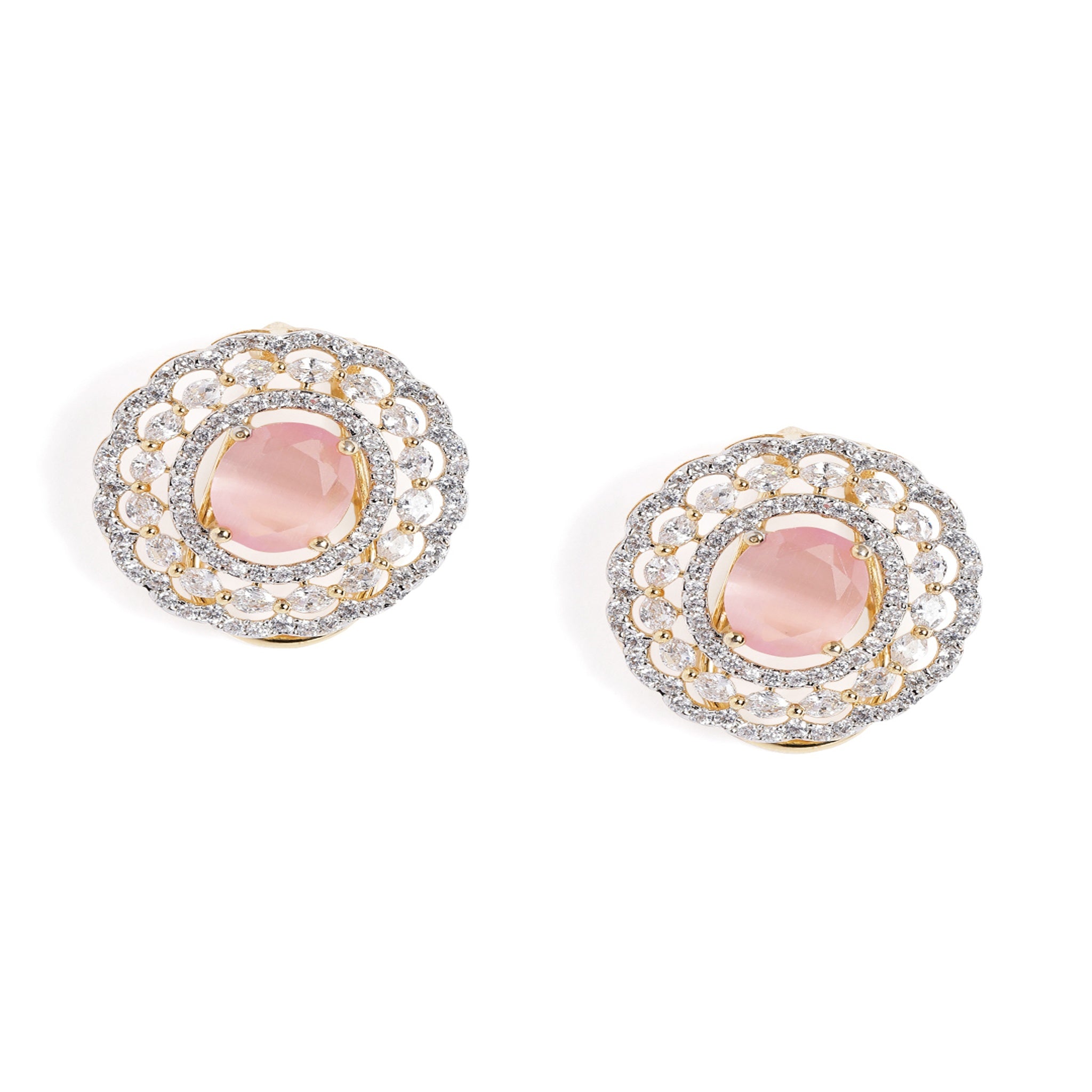 Gold Plated Pink American Diamond Stud Earrings