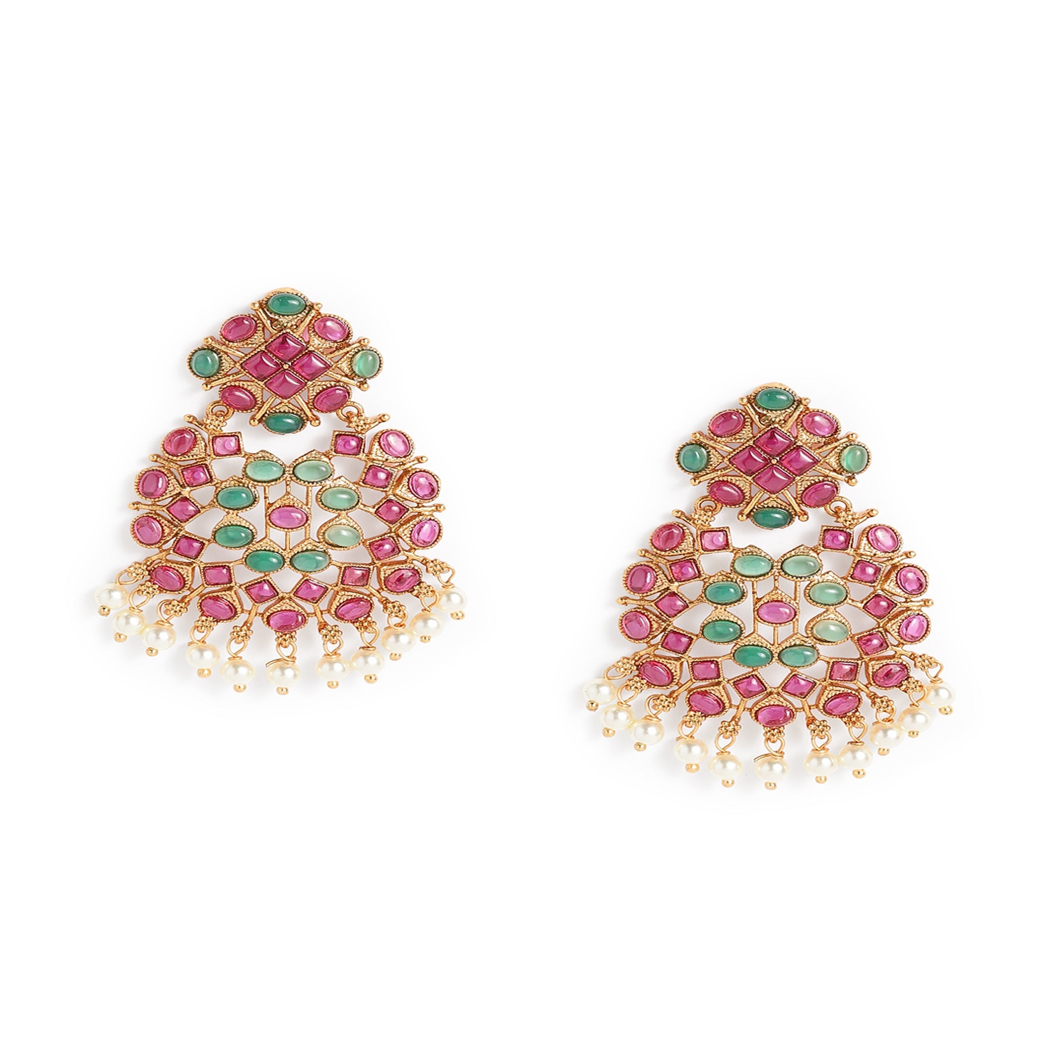 Gold-Plated Ruby Green Classic Drop Earrings