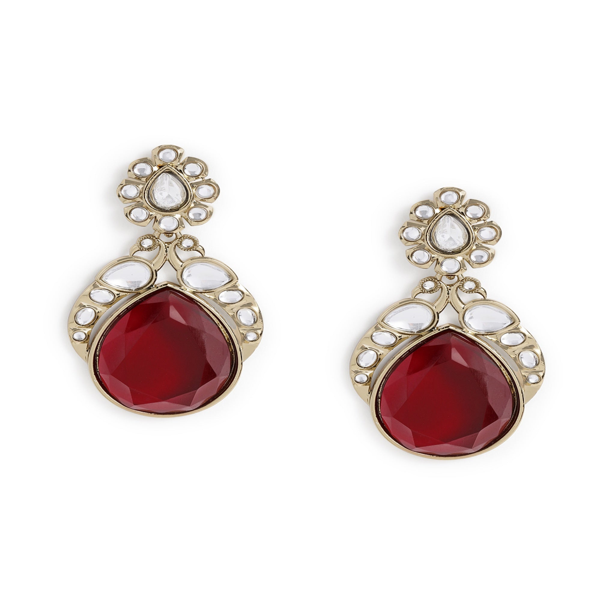 Gold Plated Maroon Drop Earrings