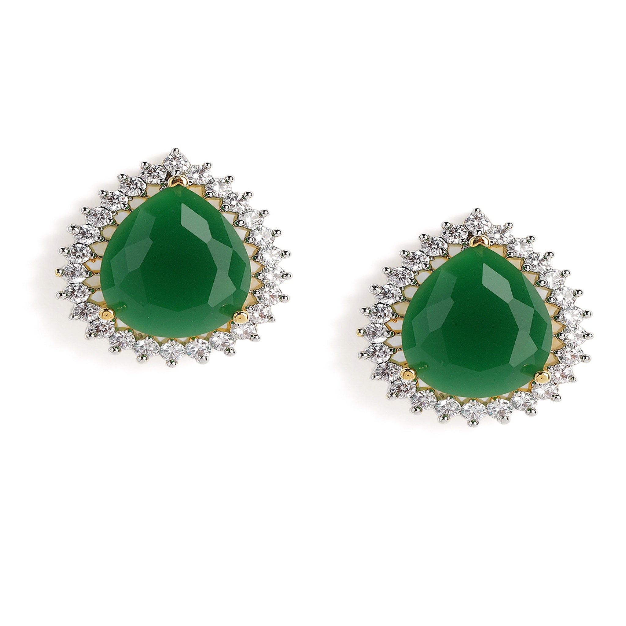 Gold Plated Green Classic Stud Earrings