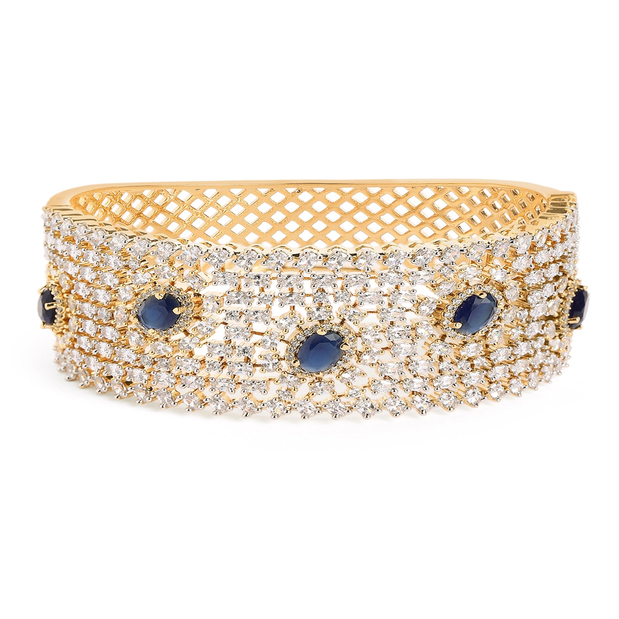 Women Cubic Zirconia Gold-Plated Kada Bracelet-Blue