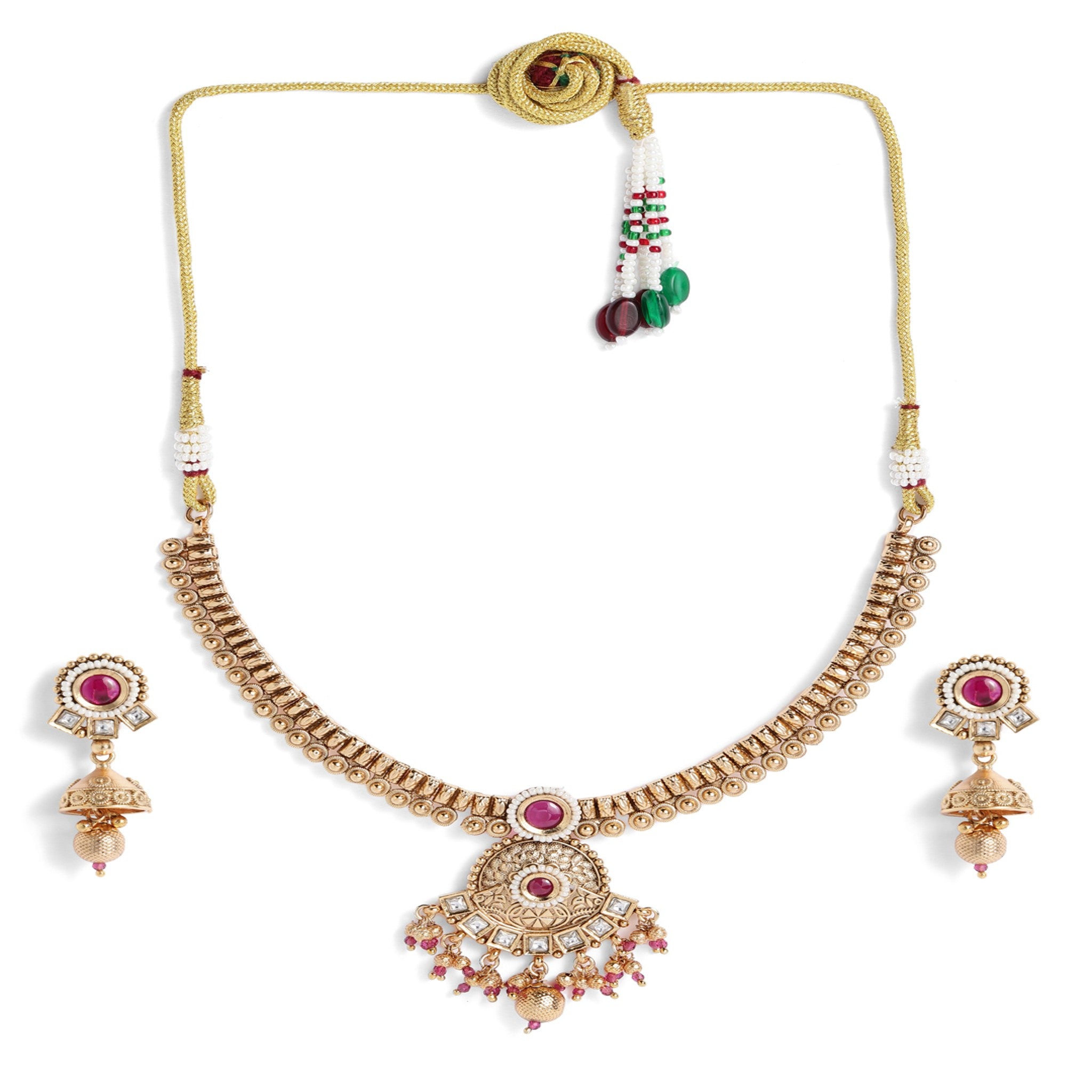Gold Plated Antique Delicate Ruby Necklace Set