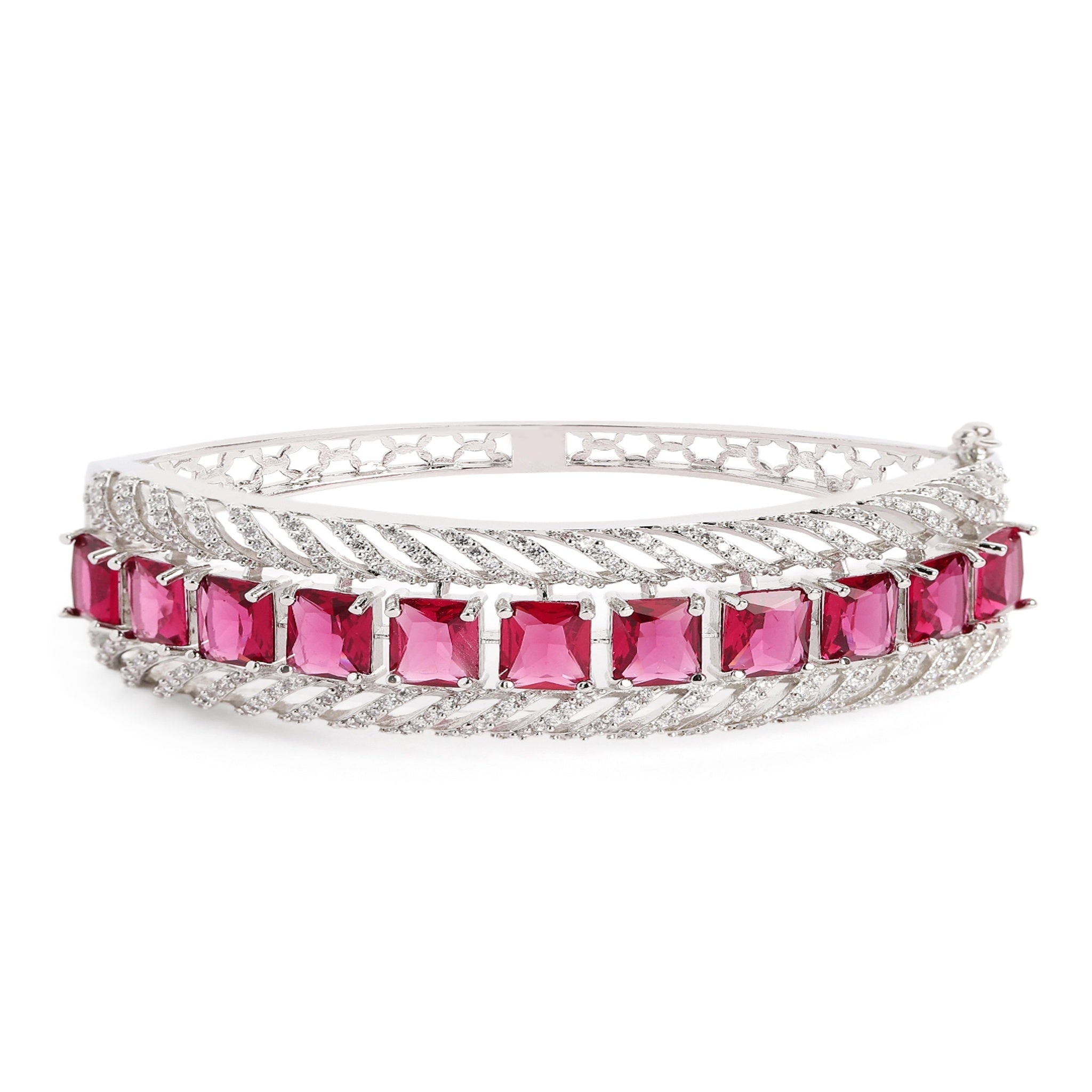 Cubic Zirconia Rhodium-Plated Kada Bracelet-Rani