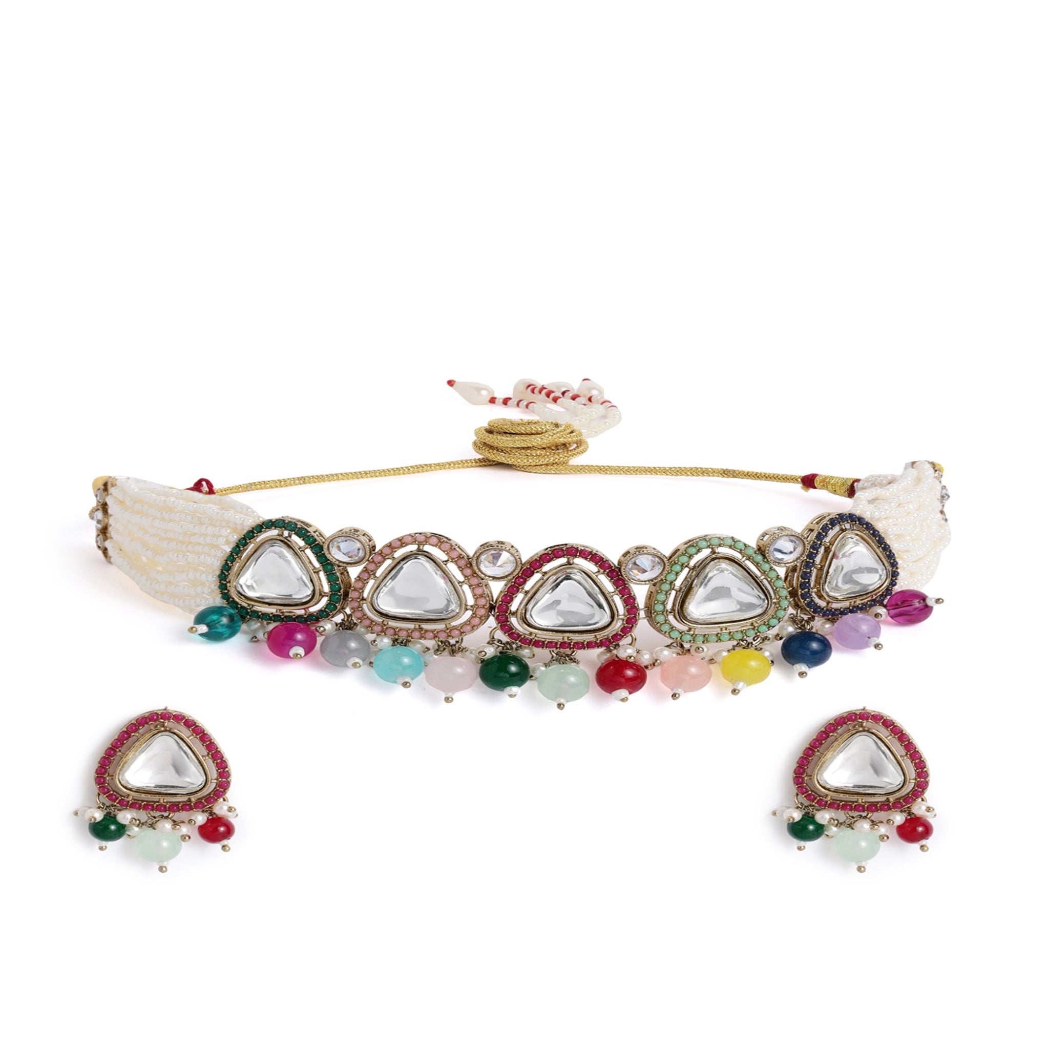 Gold Plated Multi-Color Choker Necklace Set