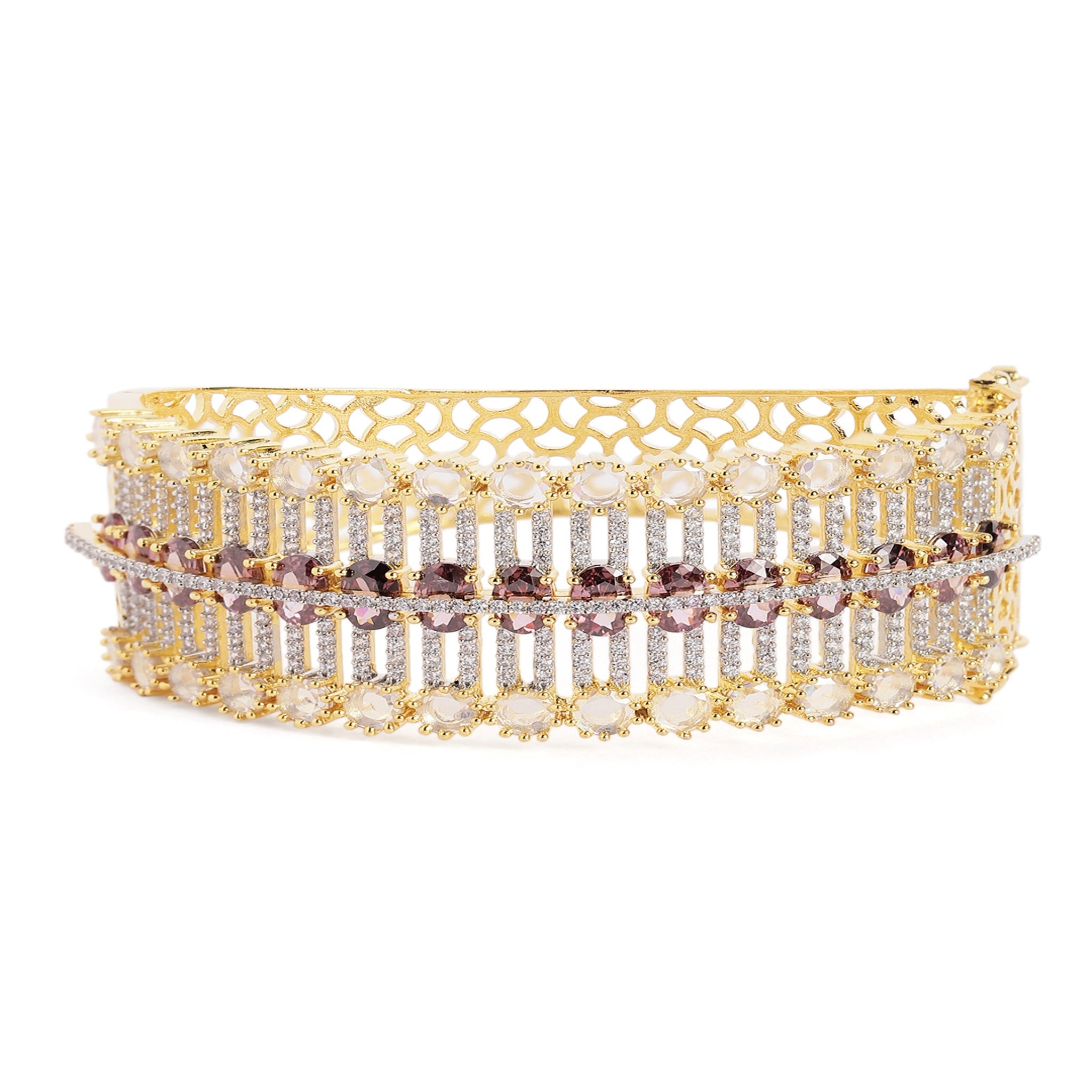 Women Cubic Zirconia Gold-Plated Kada Bracelet-Purple