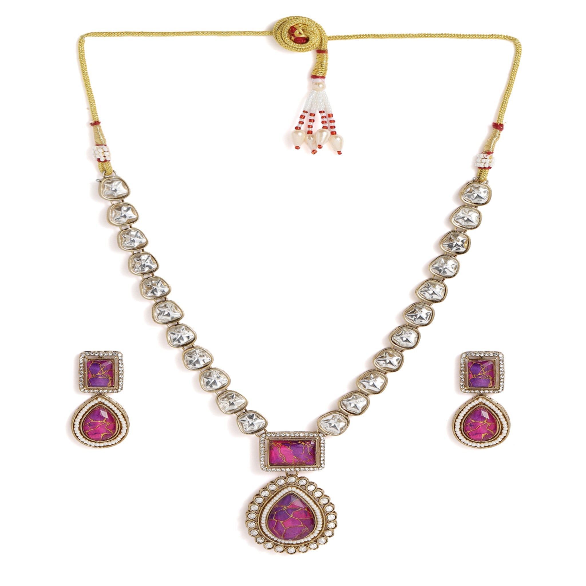 Purple Necklace Set With Antique Finish