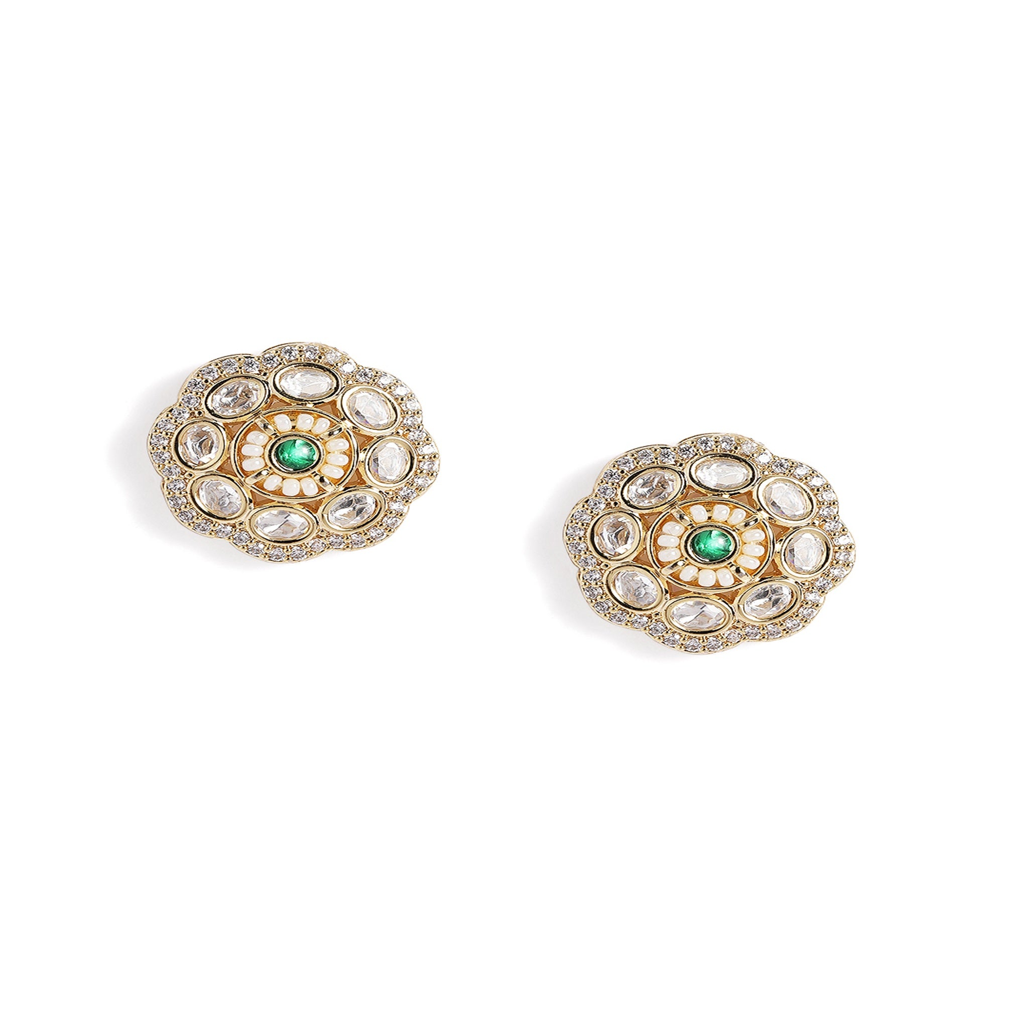 Gold-Plated Green Classic Kundan Studs
