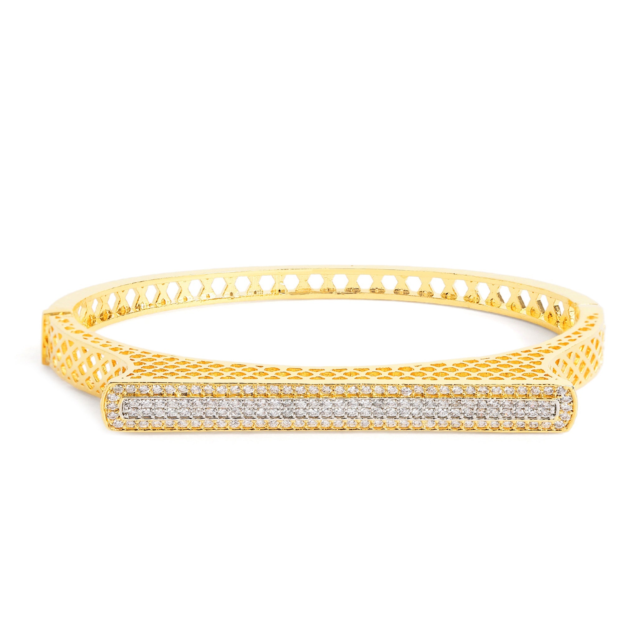 Women Cubic Zirconia Gold-Plated Kada Bracelet-2Tone