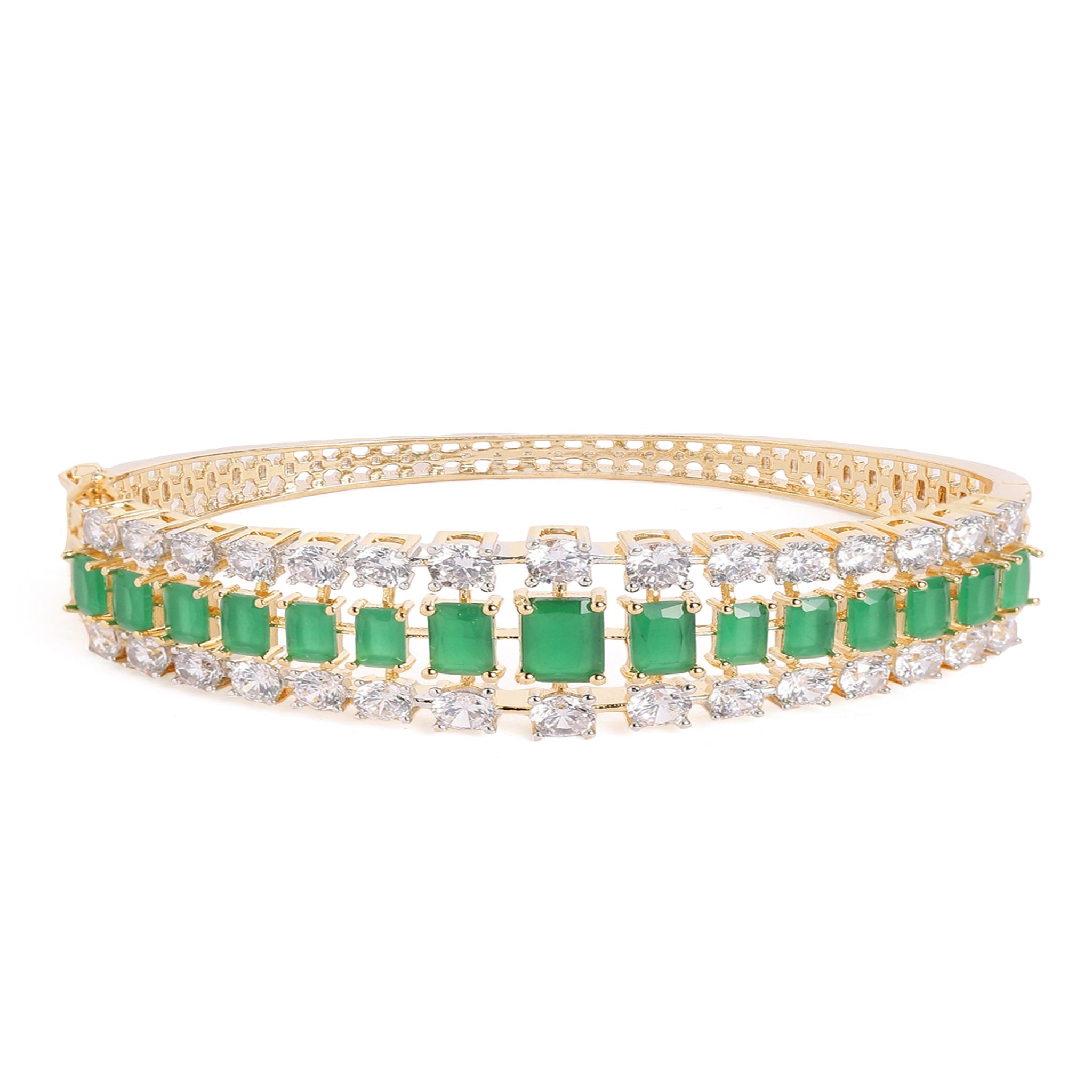 Cubic Zirconia Gold-Plated Kada Bracelet Green-Green