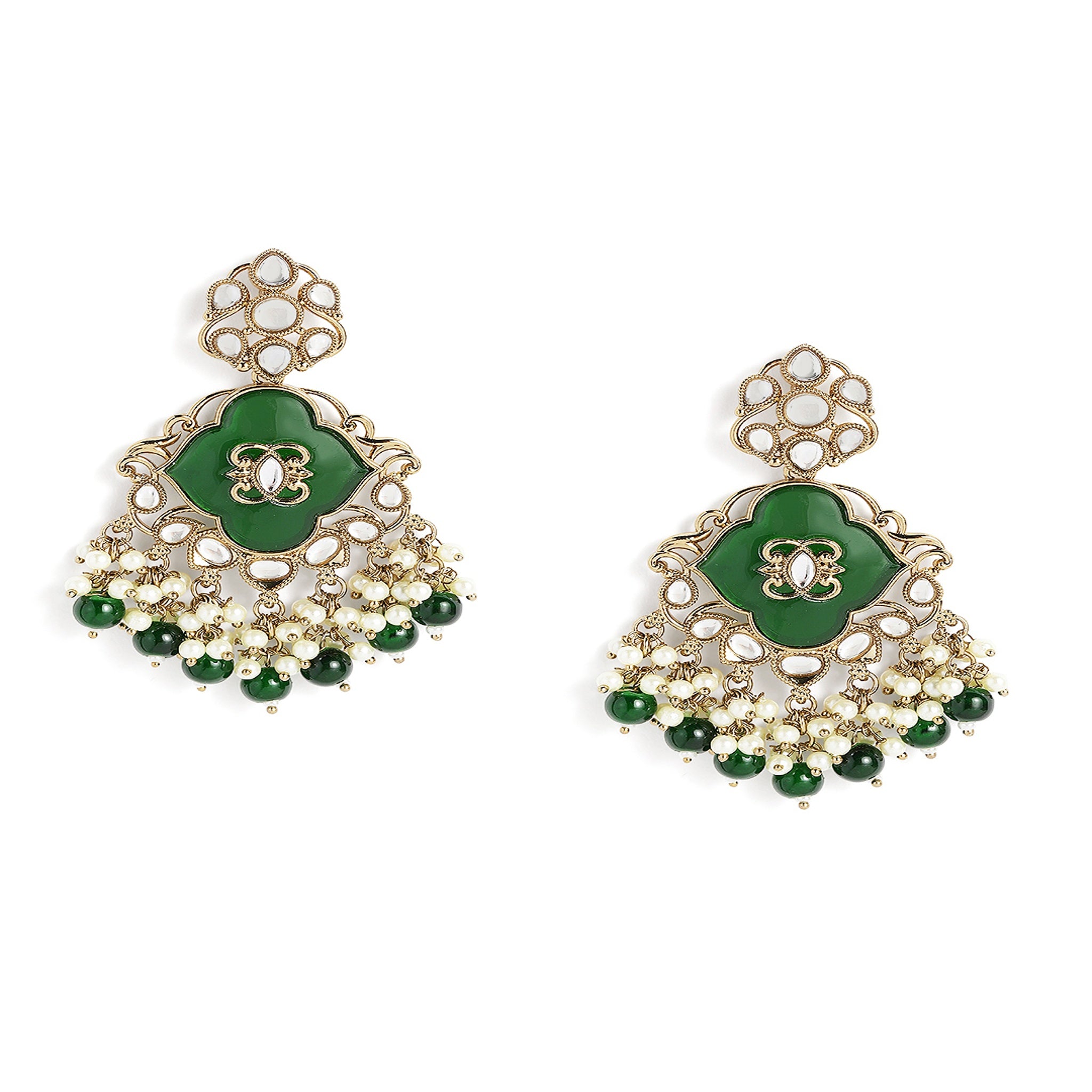 Gold Plated Green Classic Earrings