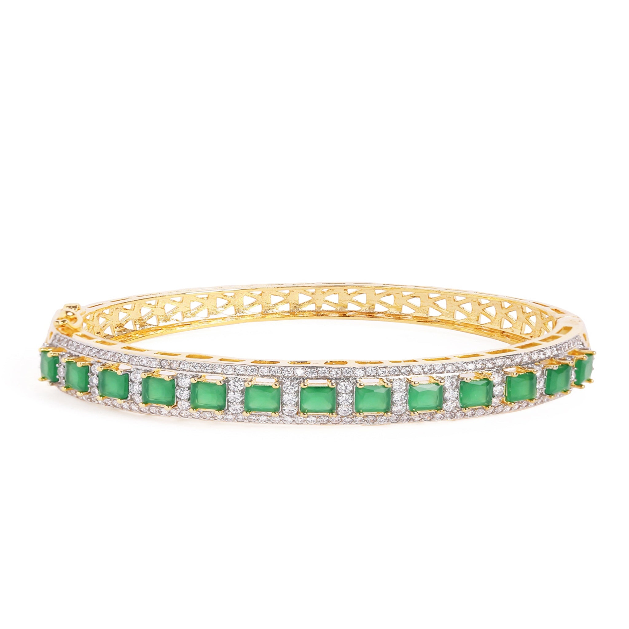 Women Cubic Zirconia Gold-Plated Kada Bracelet Green-Green
