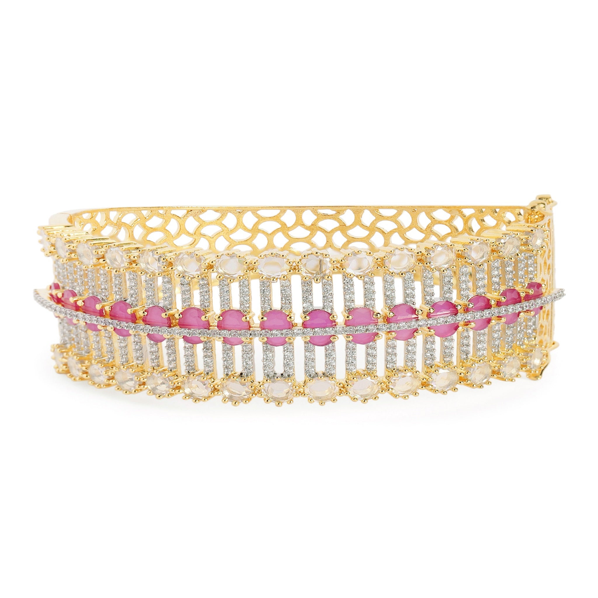 Women Cubic Zirconia Gold-Plated Kada Bracelet Ruby-Ruby