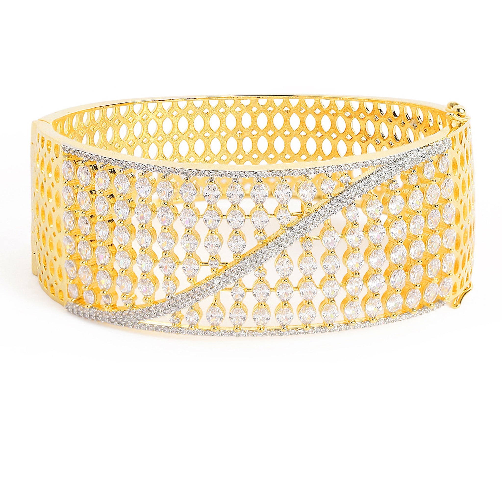 Women Cubic Zirconia Gold-Plated Kada Bracelet 2Tone-2Tone