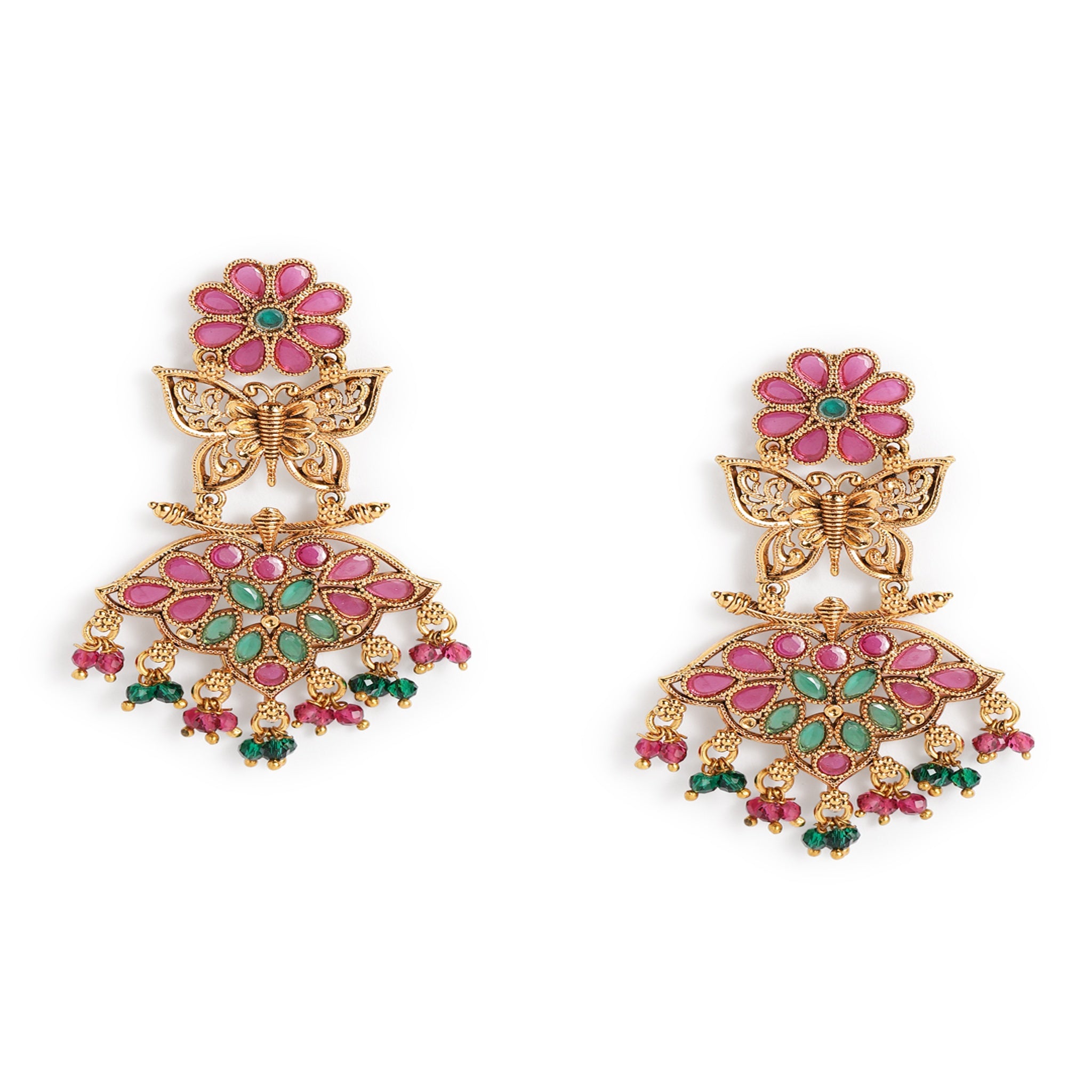 Gold-Plated Ruby Green Classic Drop Earrings