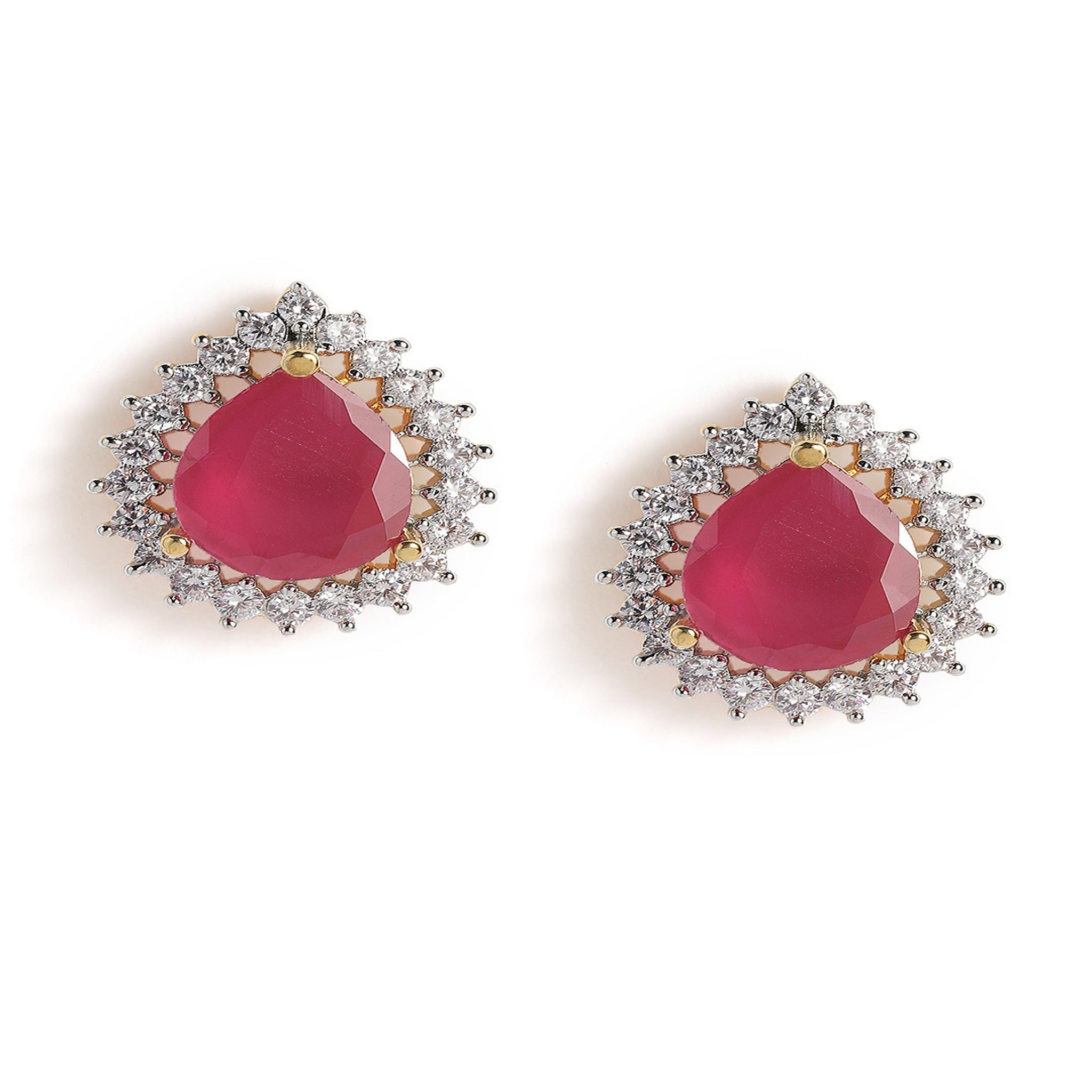 Gold Plated Ruby American Diamond Stud Earrings