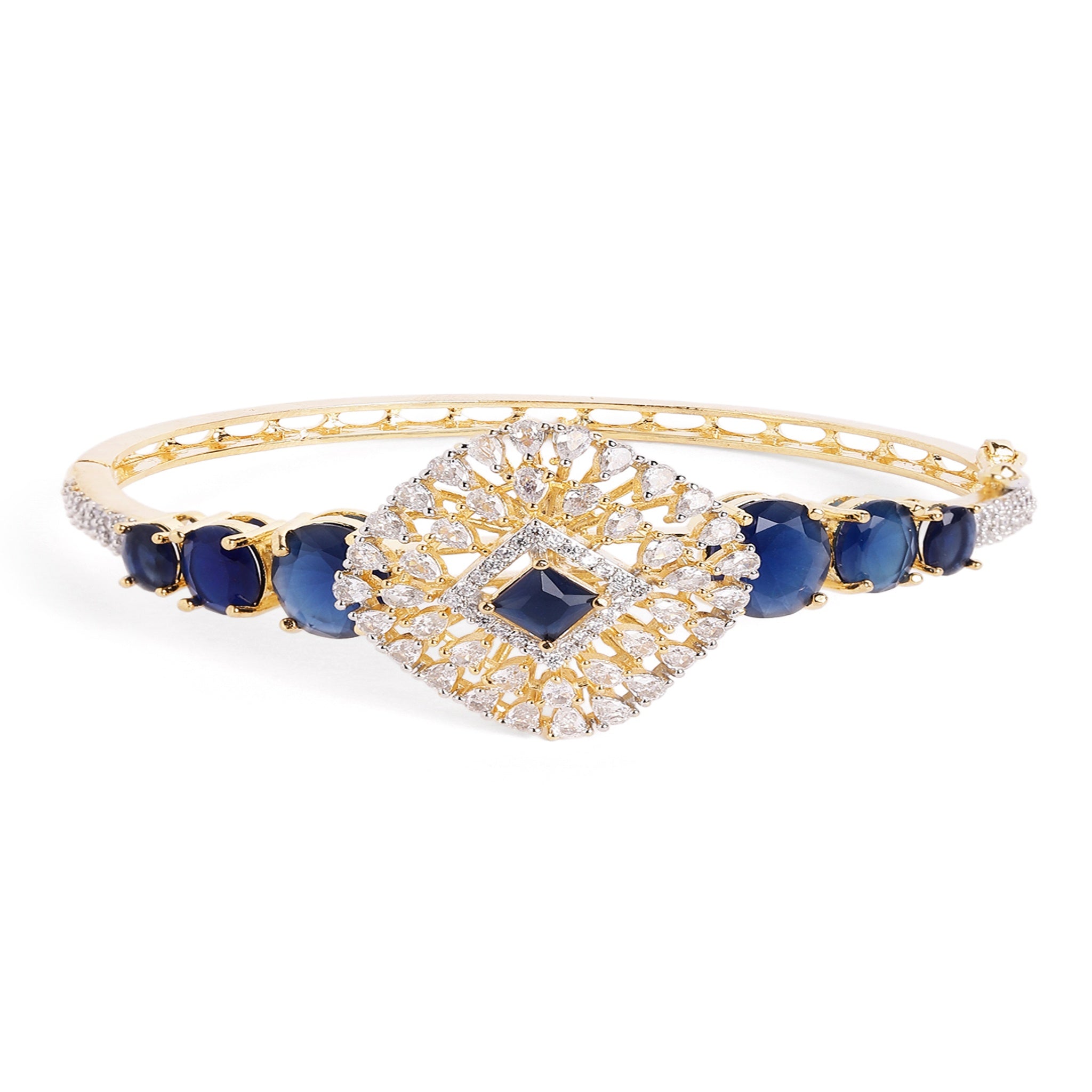 Women Cubic Zirconia Gold-Plated Kada Bracelet-Blue