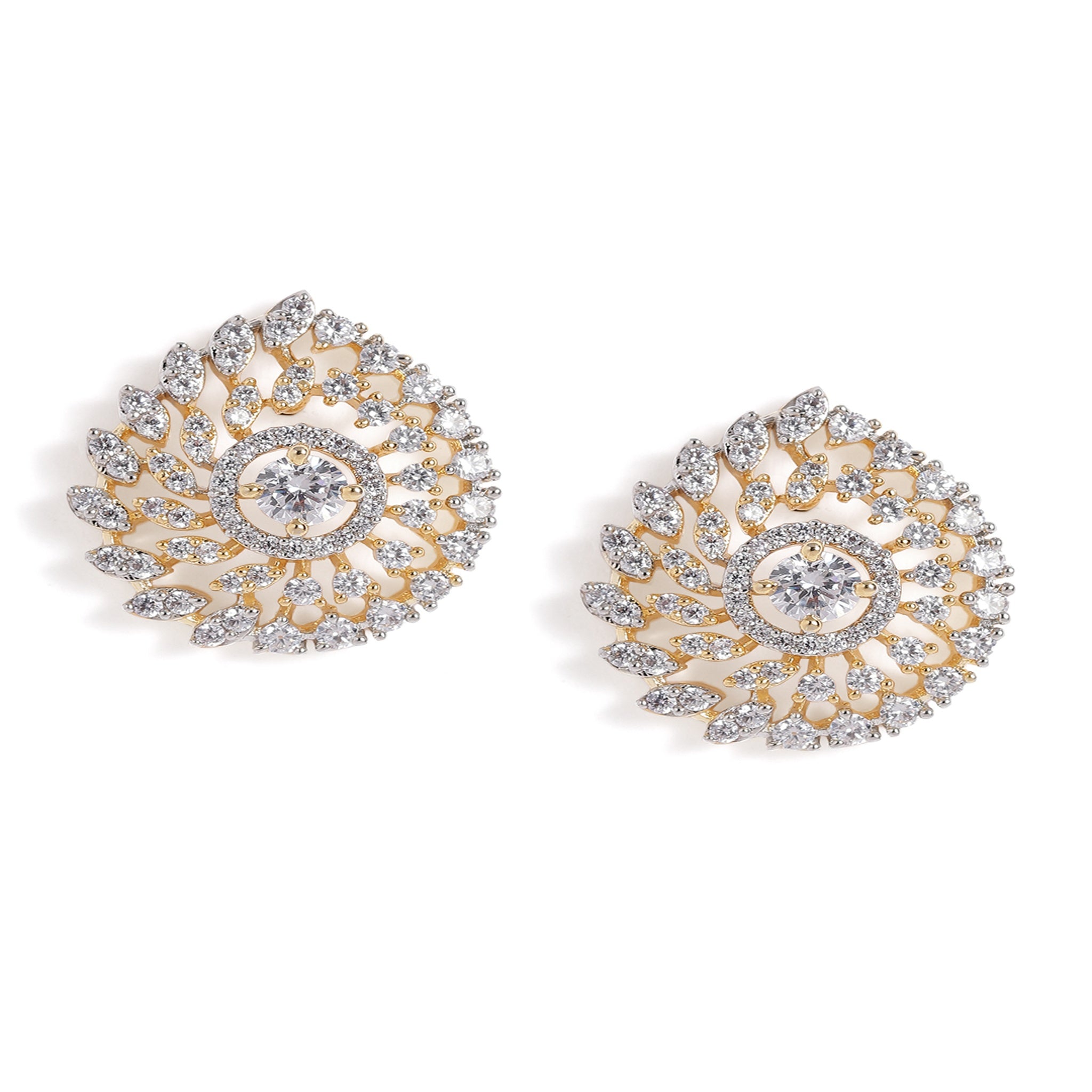Gold-Plated Teardrop Shaped CZ-Studded Studs
