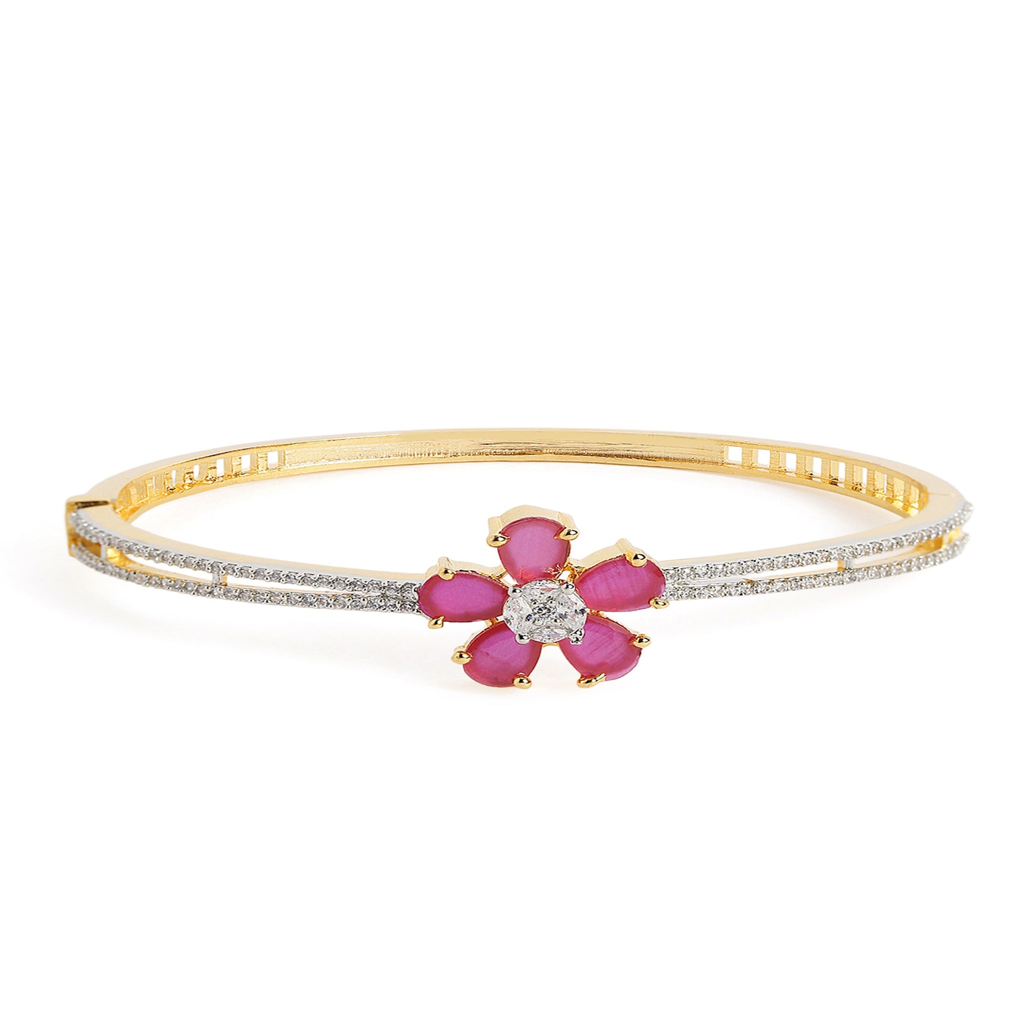 Women Cubic Zirconia Gold-Plated Kada Bracelet-Ruby