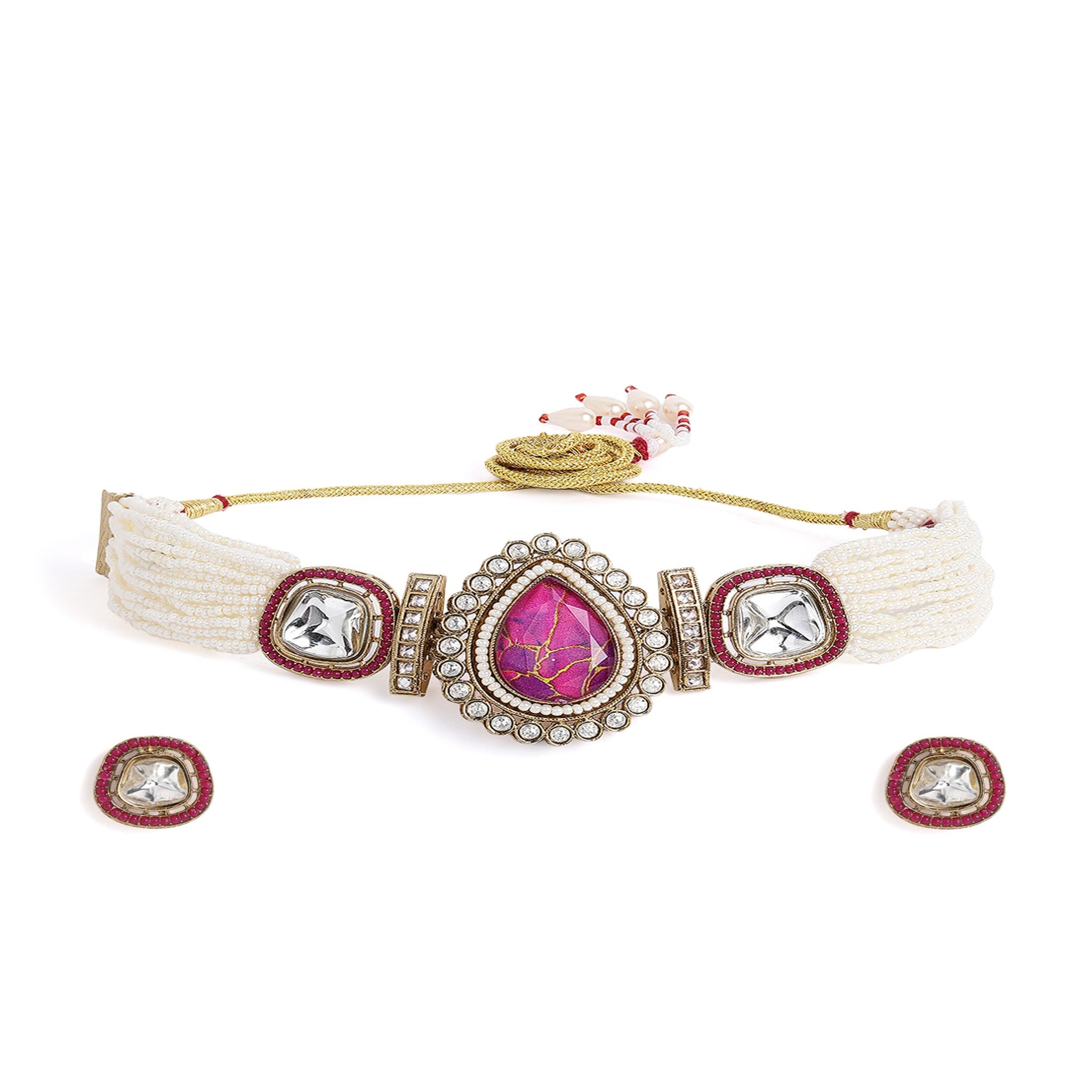 Antique Beaded Purple Choker Necklace Set