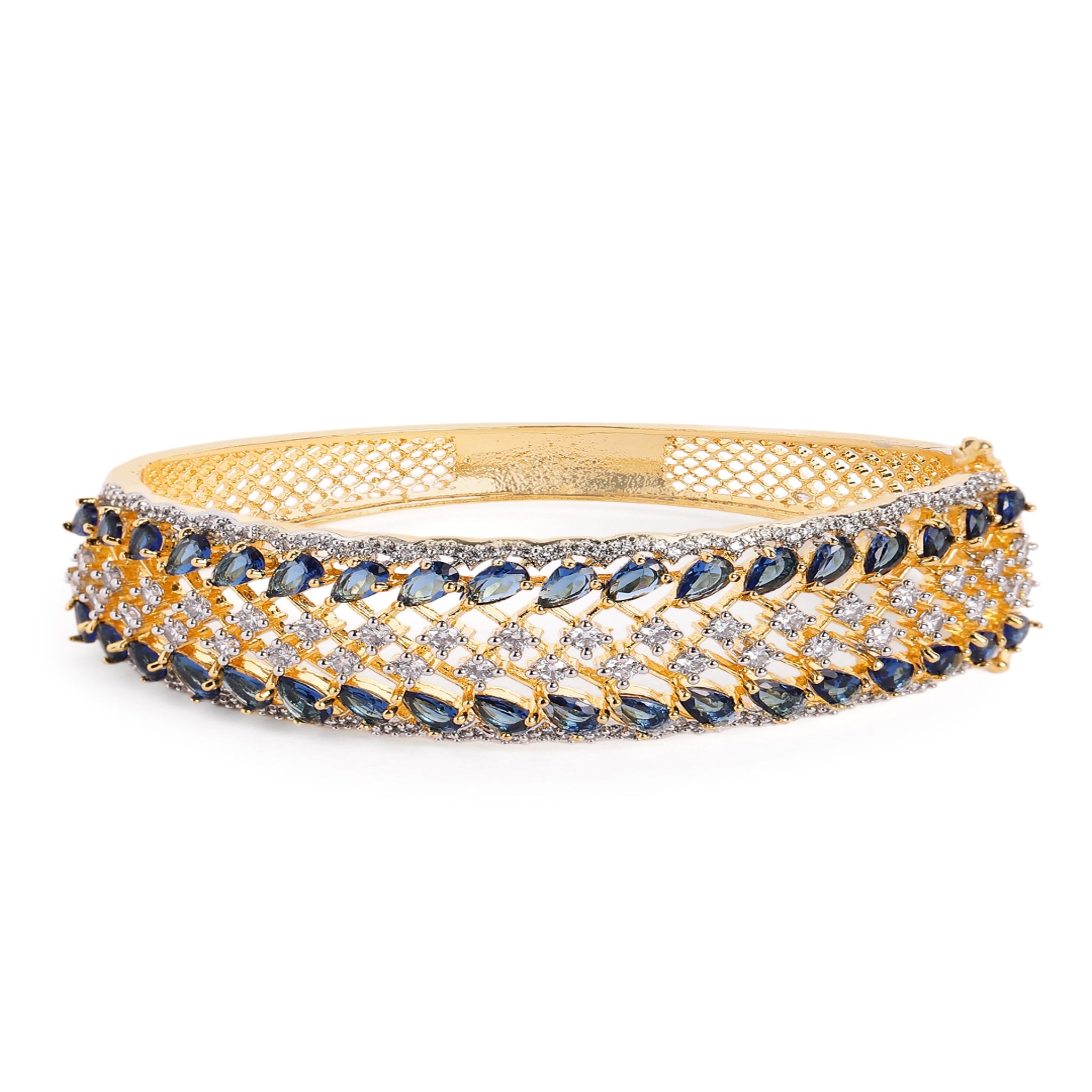 Women Cubic Zirconia Gold-Plated Kada Bracelet-Blue
