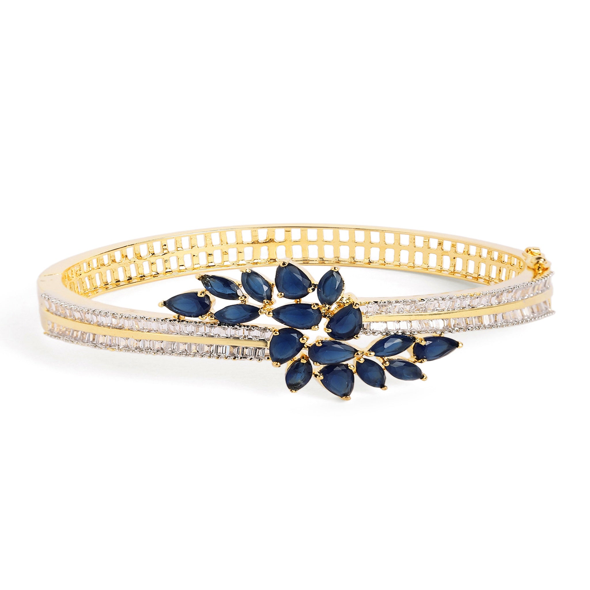 Women Cubic Zirconia Gold-Plated Kada Bracelet-Blue