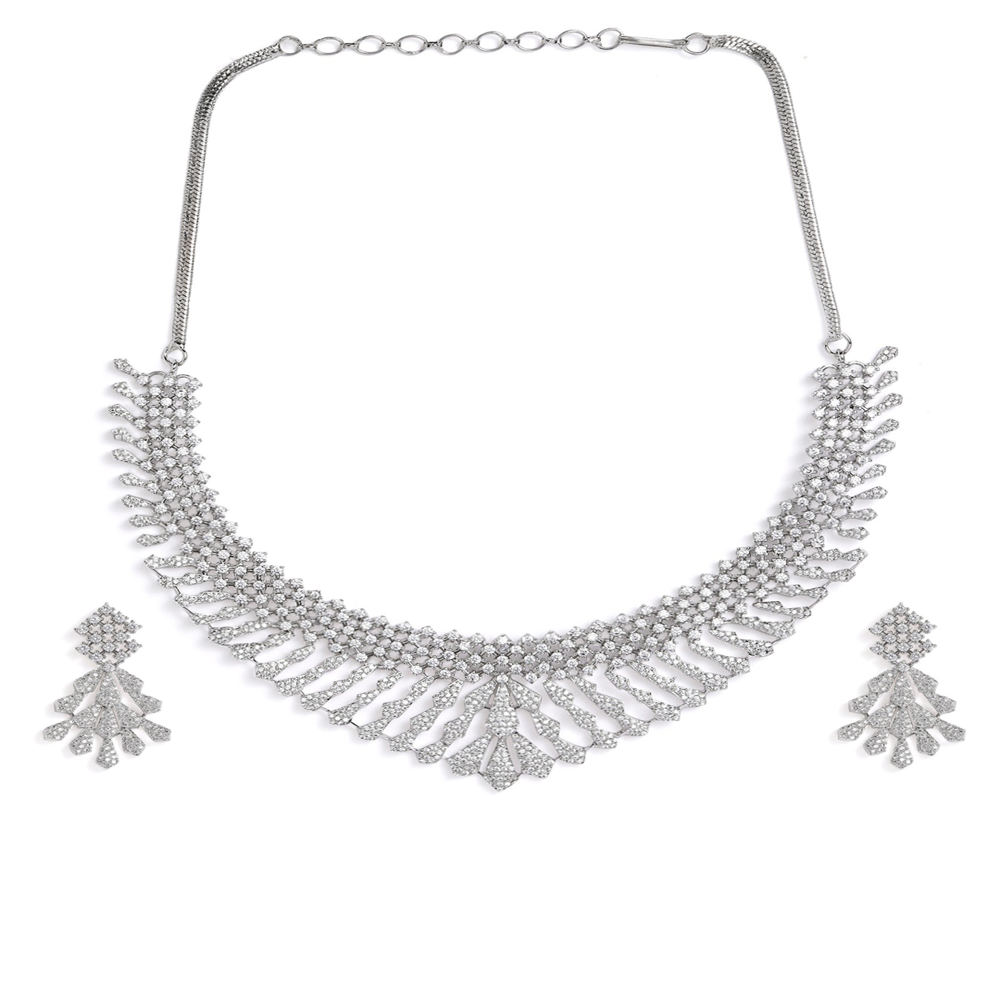 Rhodium-Plated AD-Studded Jewellery Set